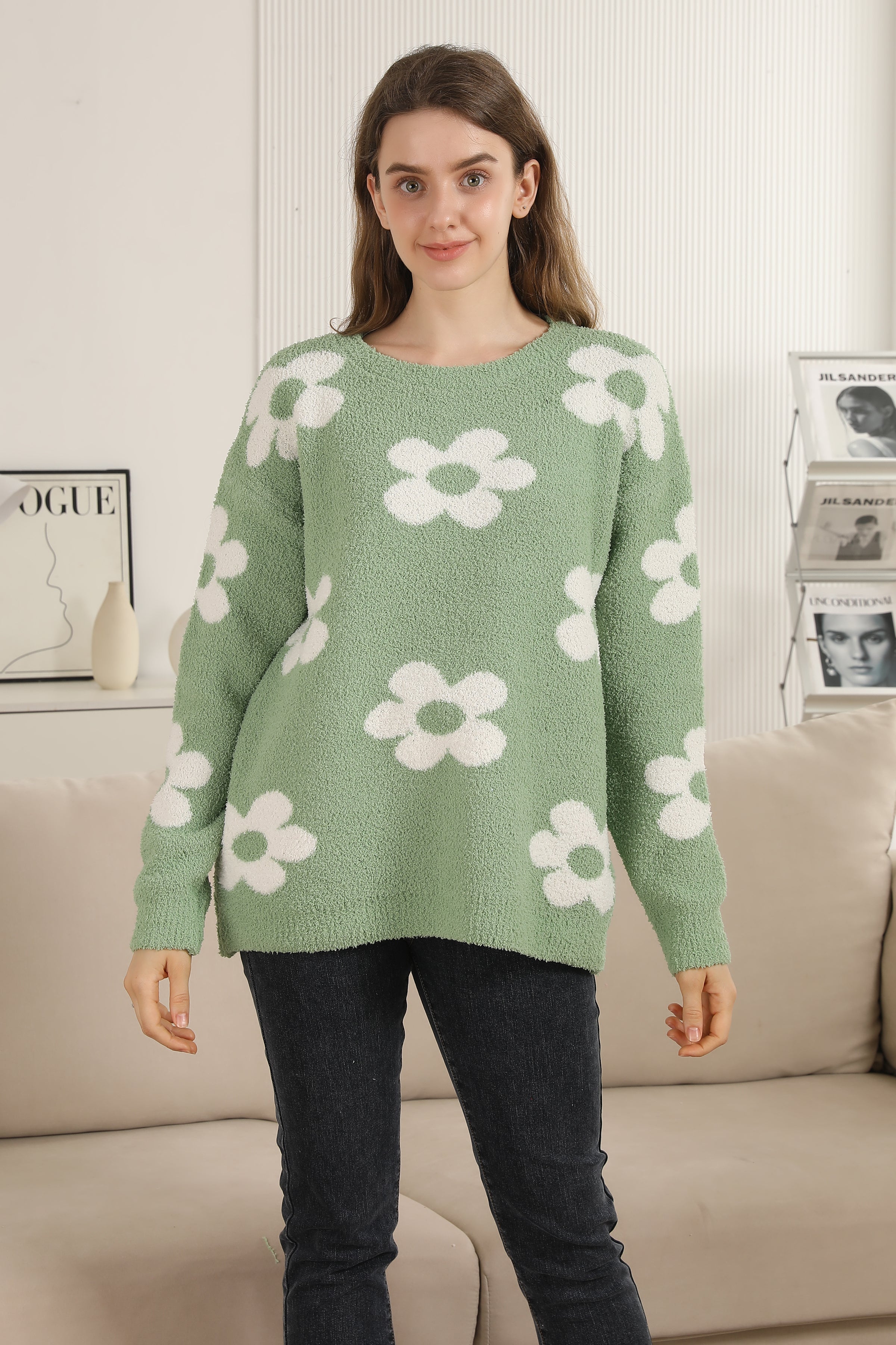 mySundaze Daisy Print Microfiber Sweater