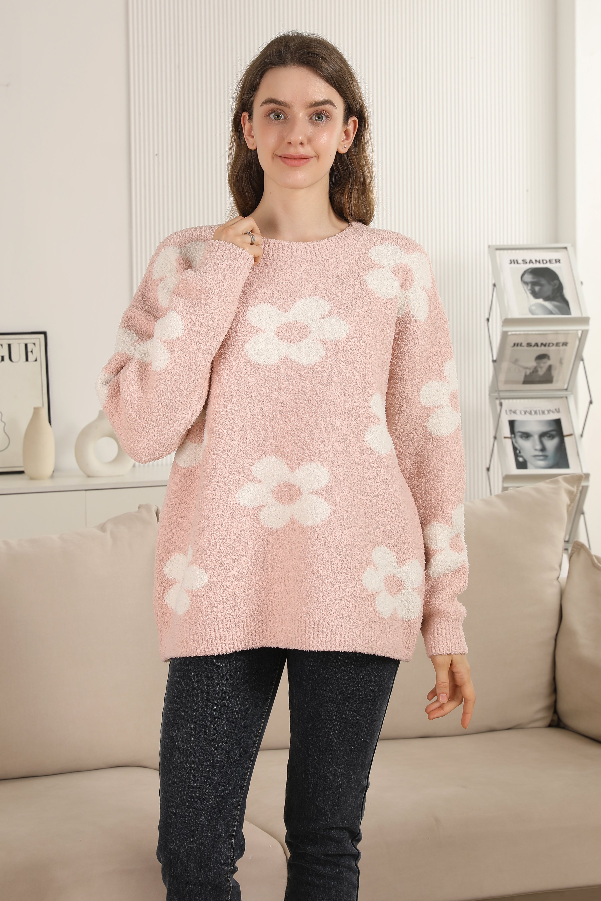 mySundaze Daisy Print Microfiber Sweater