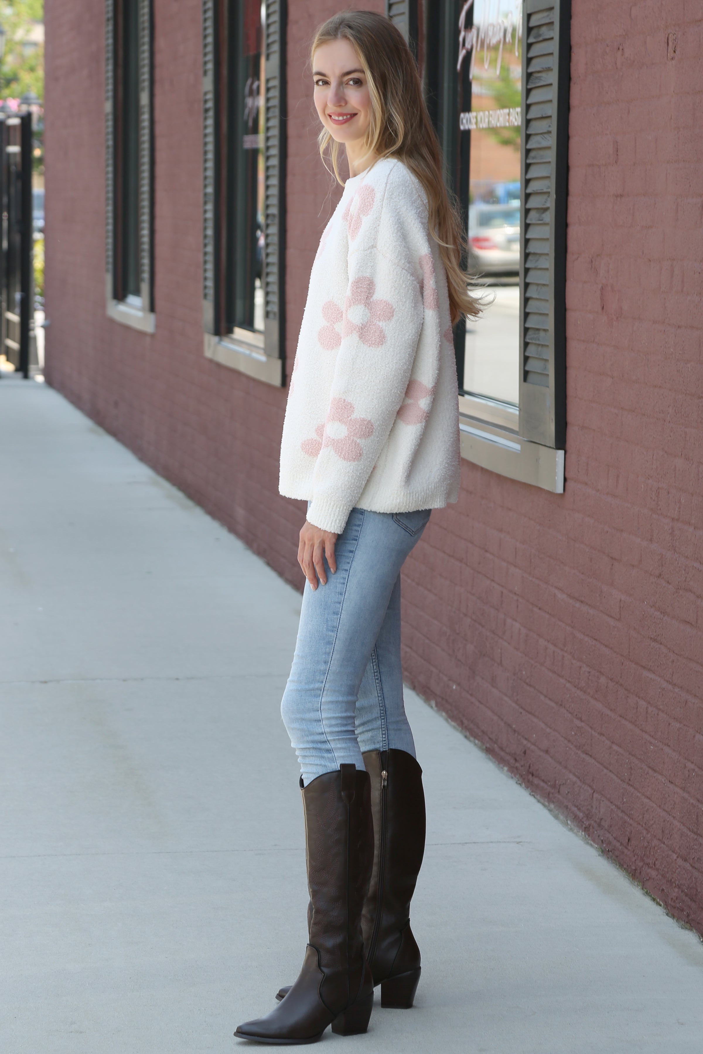 mySundaze Daisy Print Microfiber Sweater