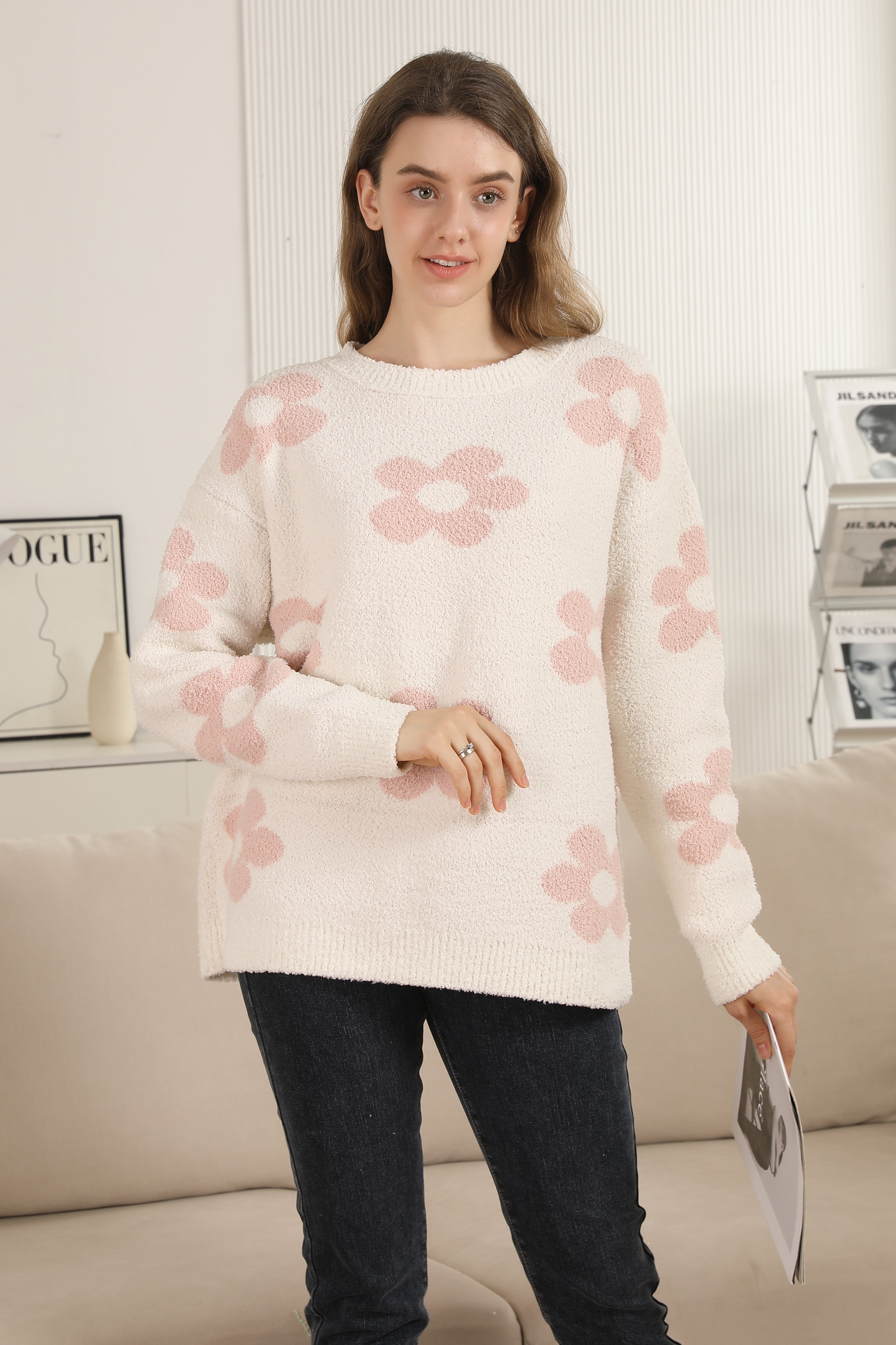 mySundaze Daisy Print Microfiber Sweater