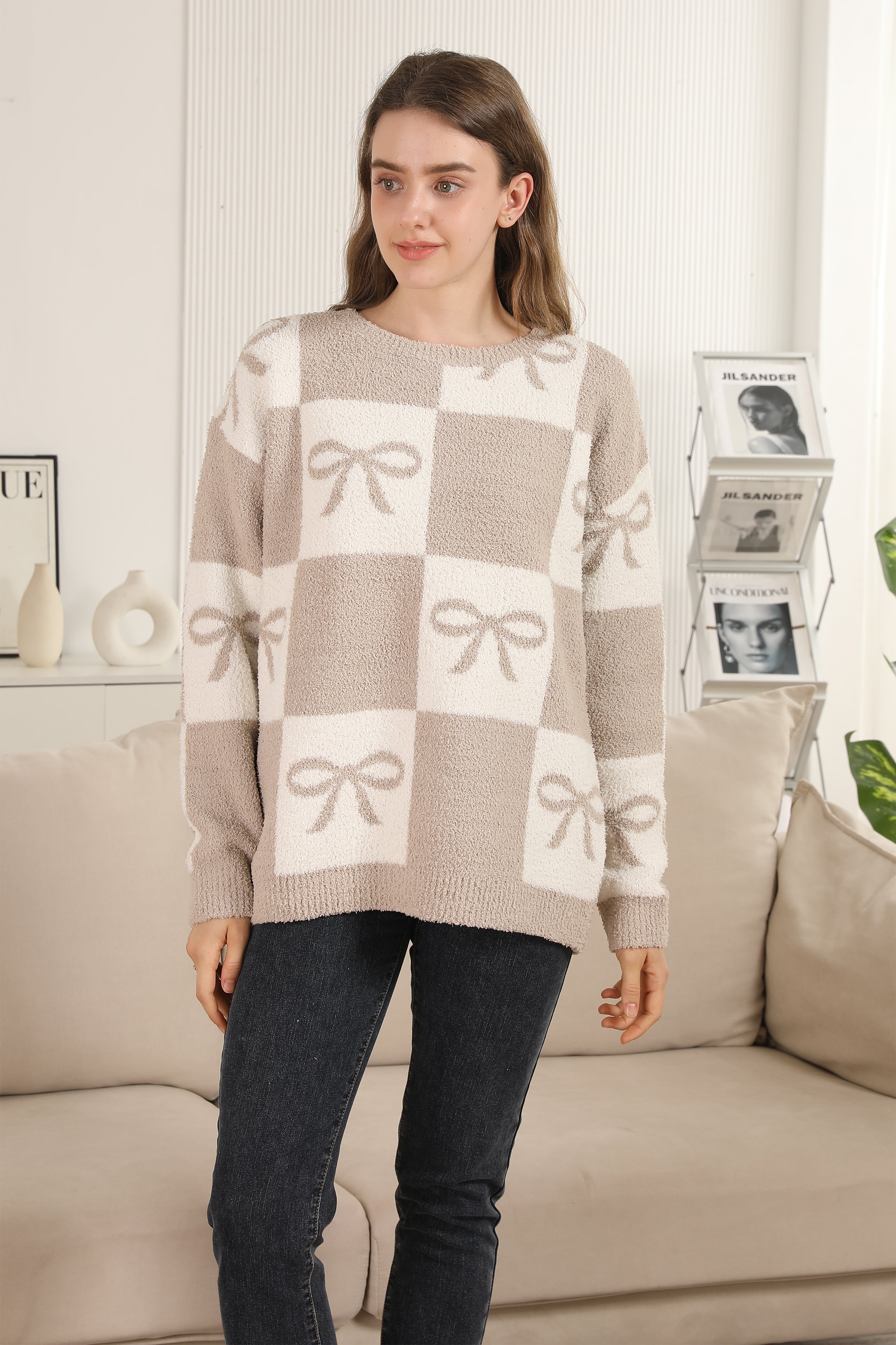 mySundaze Checkered/Ribbons Microfiber Sweater