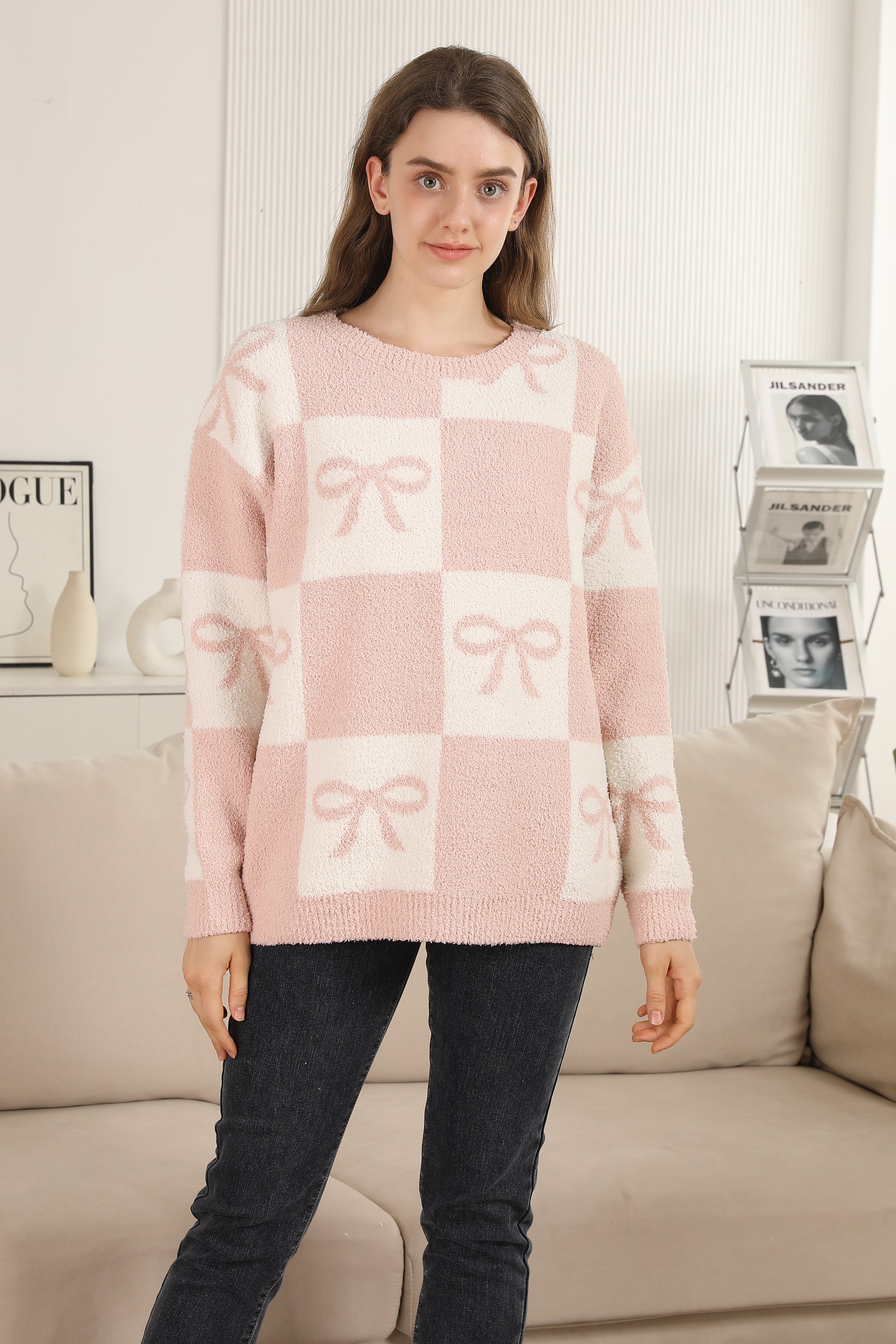 mySundaze Checkered/Ribbons Microfiber Sweater