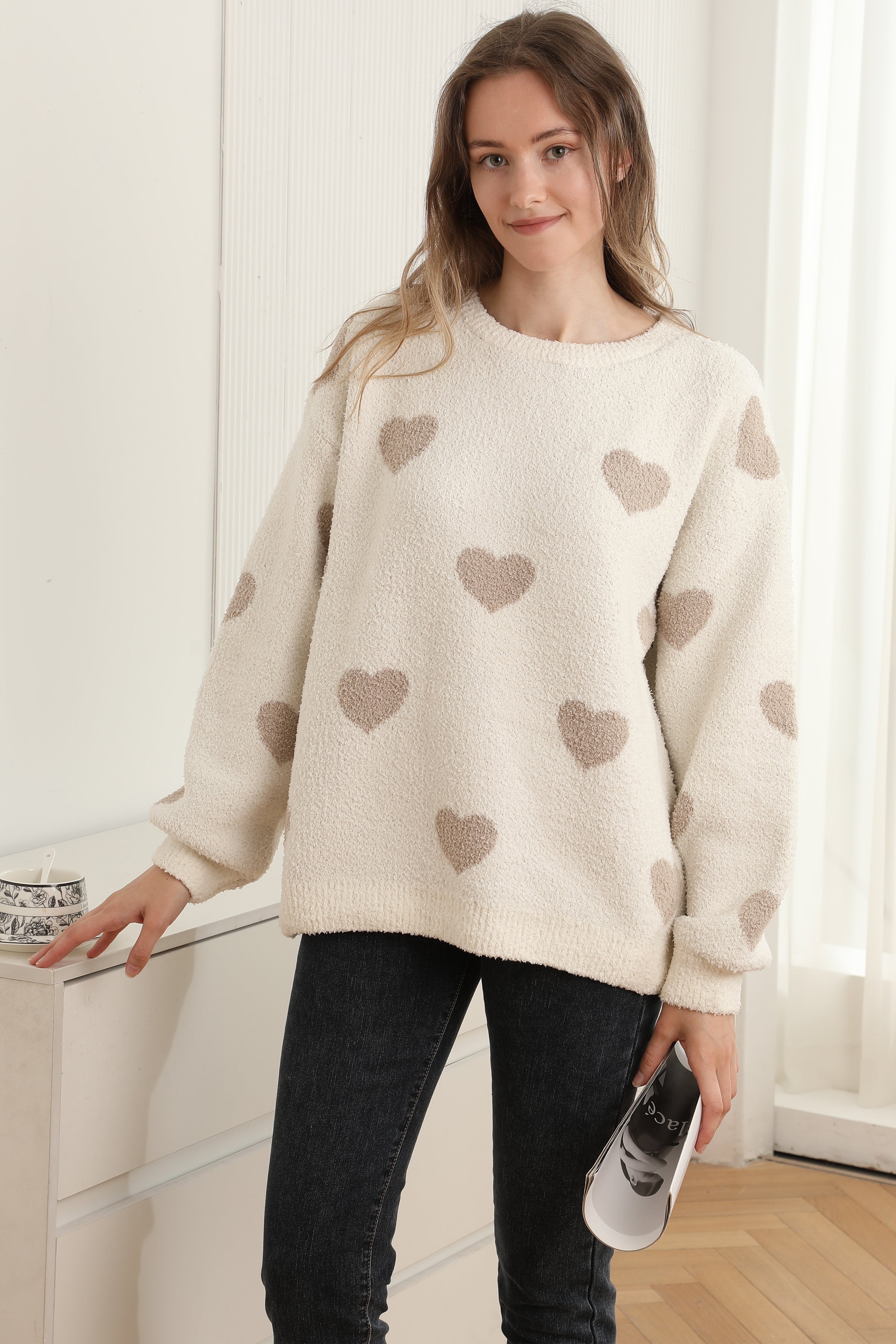 mySundaze Hearts Print Microfiber Sweater