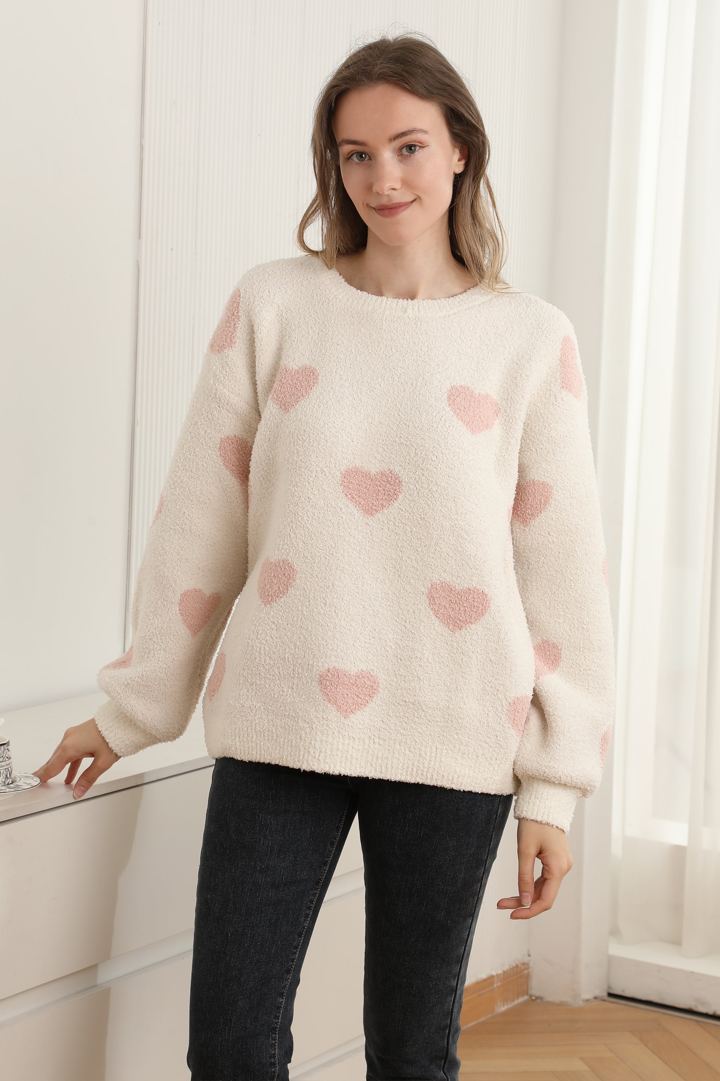 mySundaze Hearts Print Microfiber Sweater