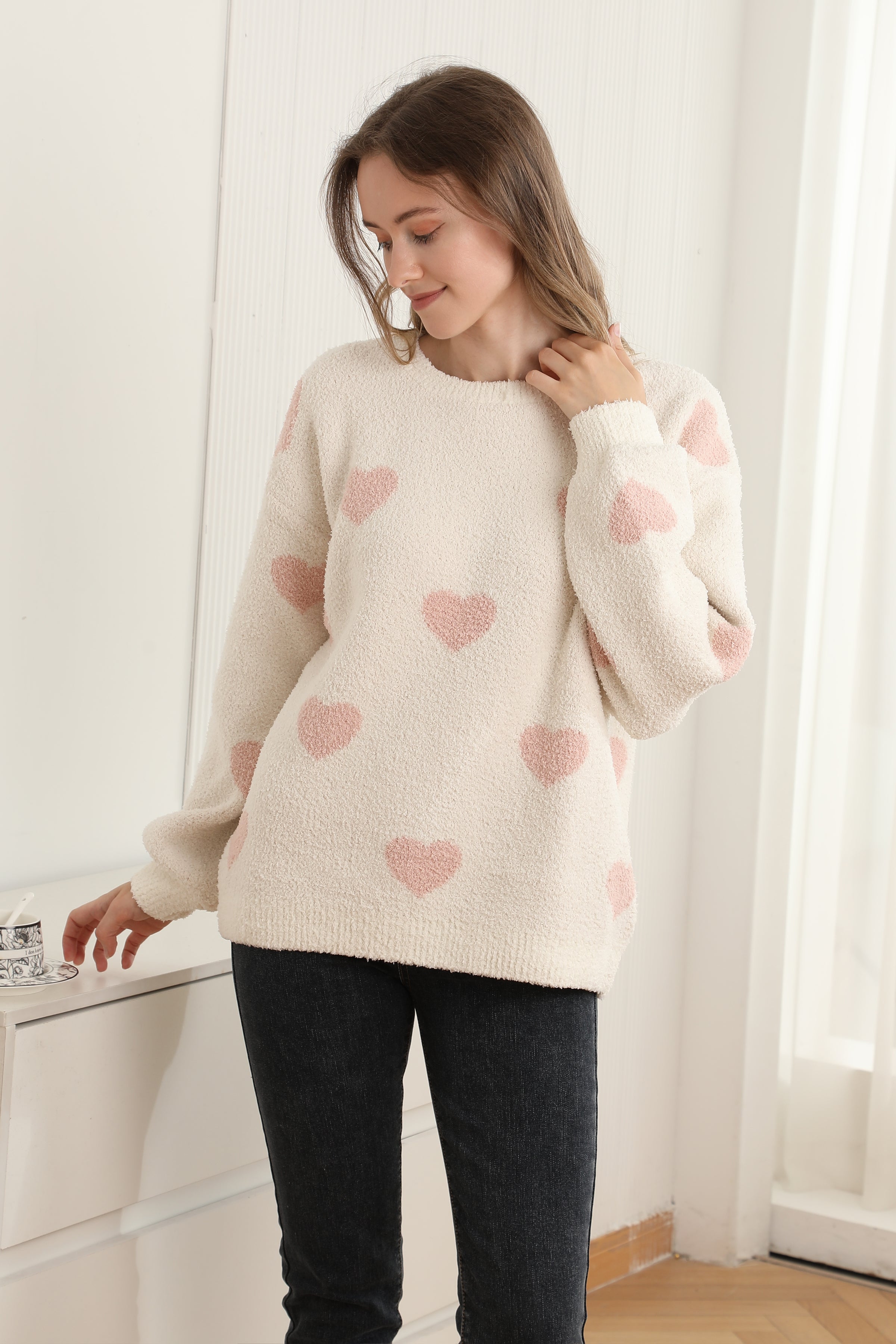 mySundaze Hearts Print Microfiber Sweater