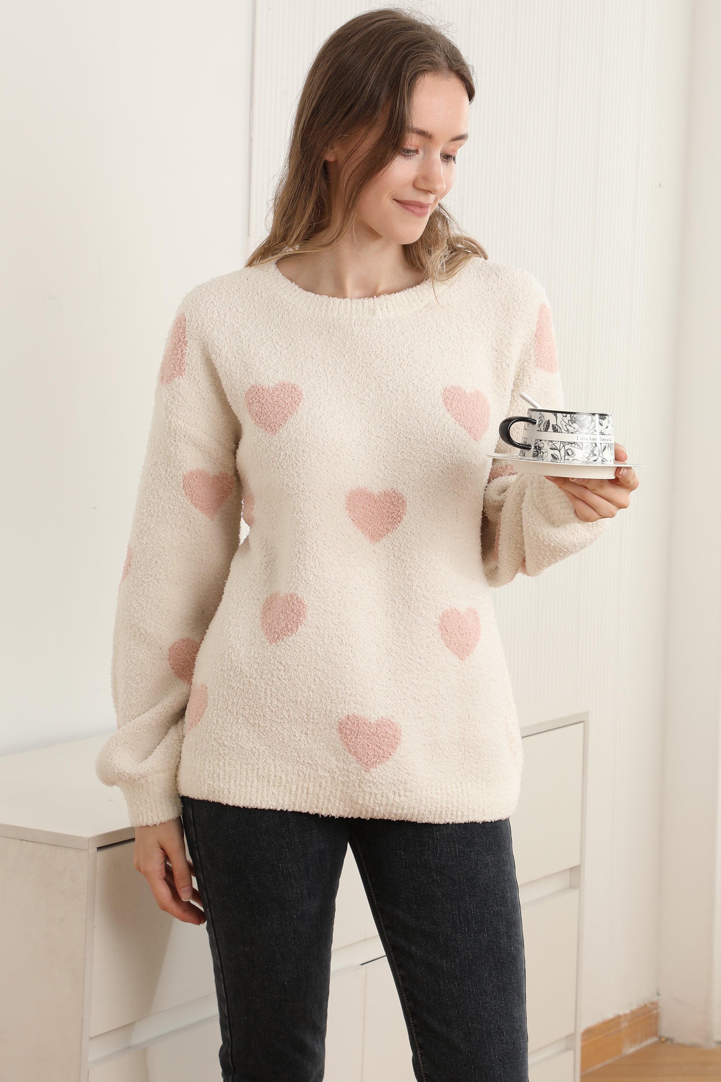 mySundaze Hearts Print Microfiber Sweater