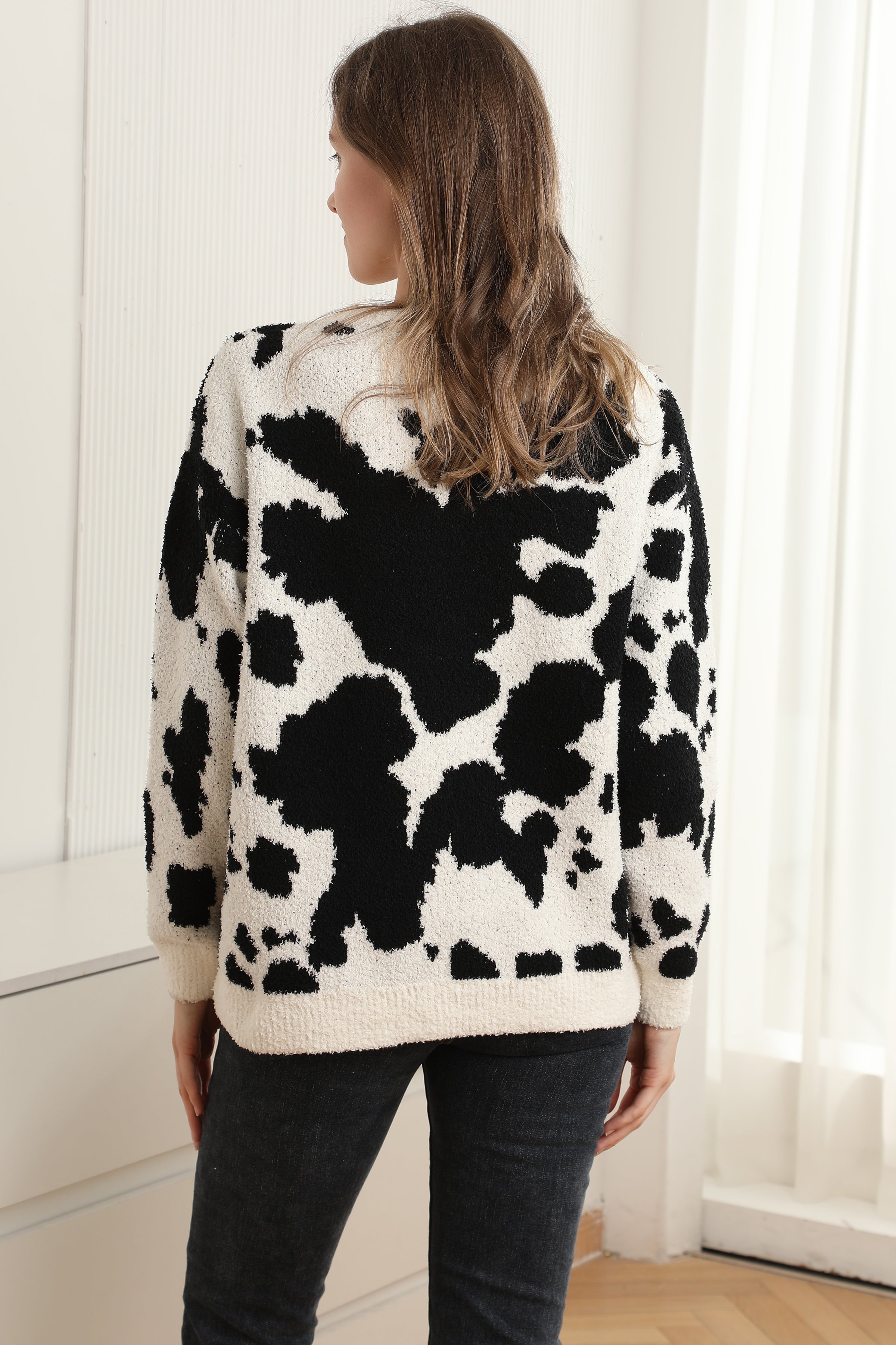 mySundaze Cow Print Microfiber Sweater