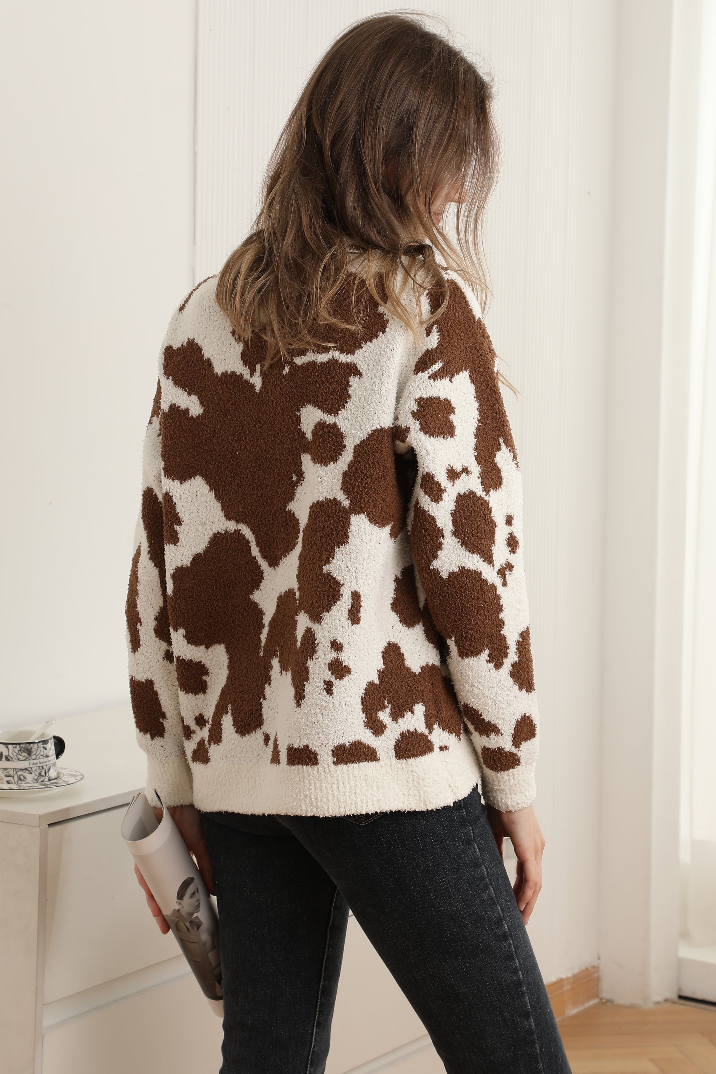 mySundaze Cow Print Microfiber Sweater