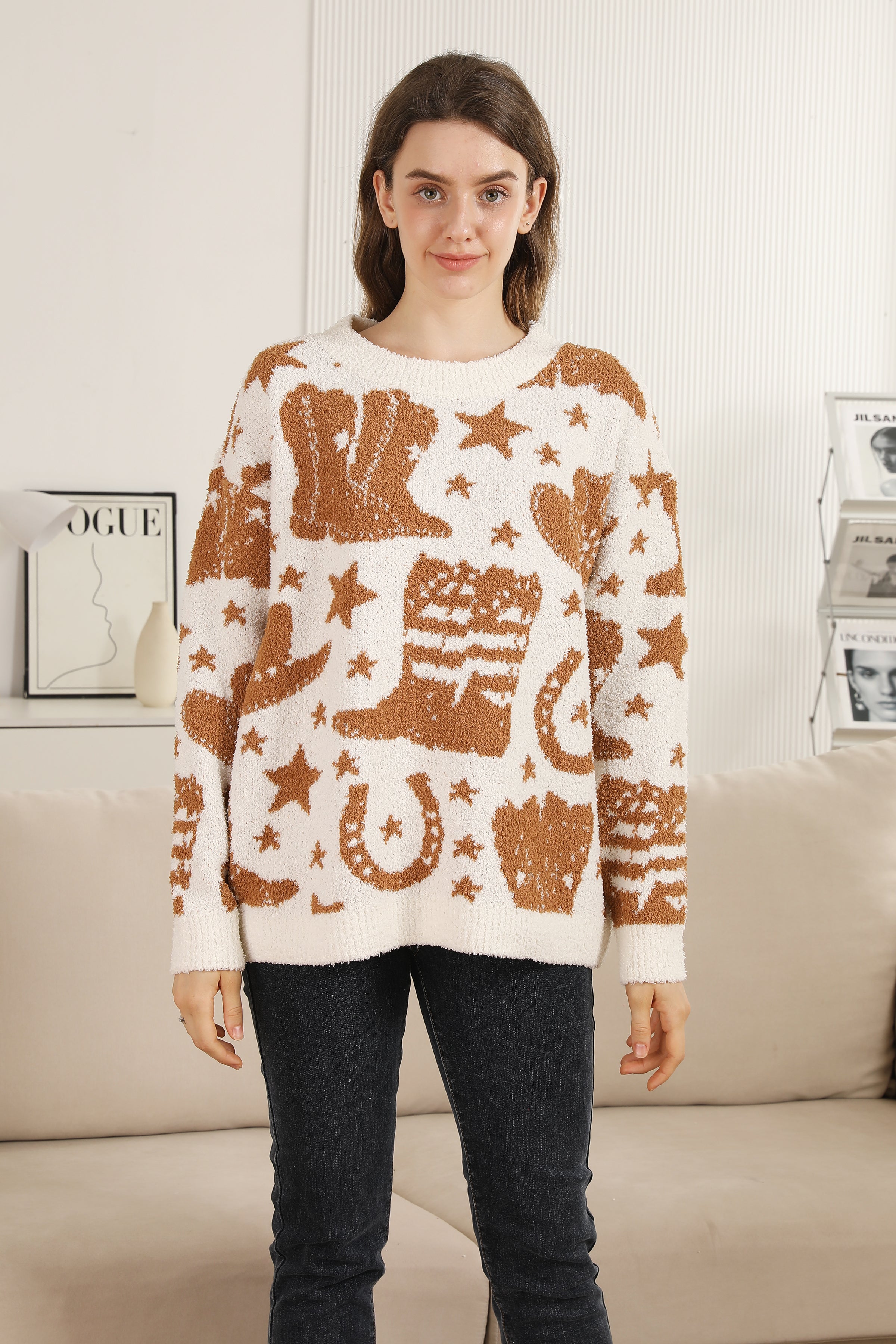 mySundaze Cowboy/Cowgirl Theme Microfiber Sweater
