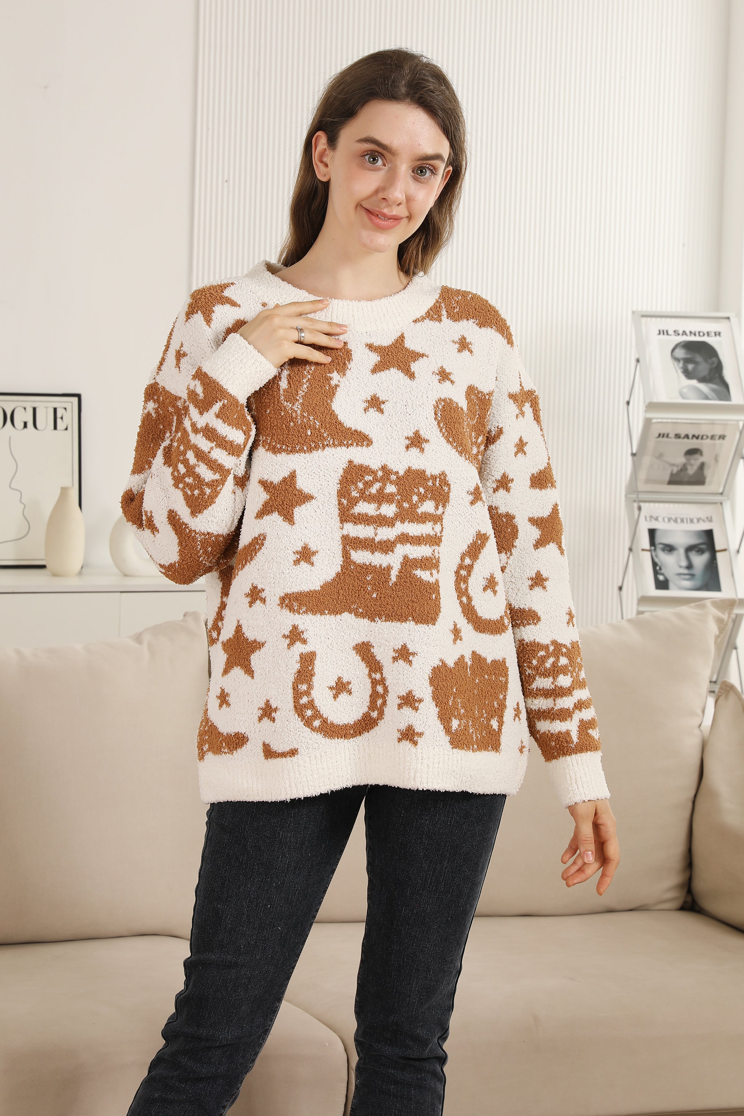 mySundaze Cowboy/Cowgirl Theme Microfiber Sweater