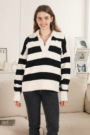 mySundaze Striped Microfiber Collared Sweater