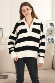 mySundaze Striped Microfiber Collared Sweater