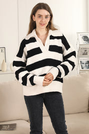 mySundaze Striped Microfiber Collared Sweater