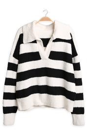 mySundaze Striped Microfiber Collared Sweater