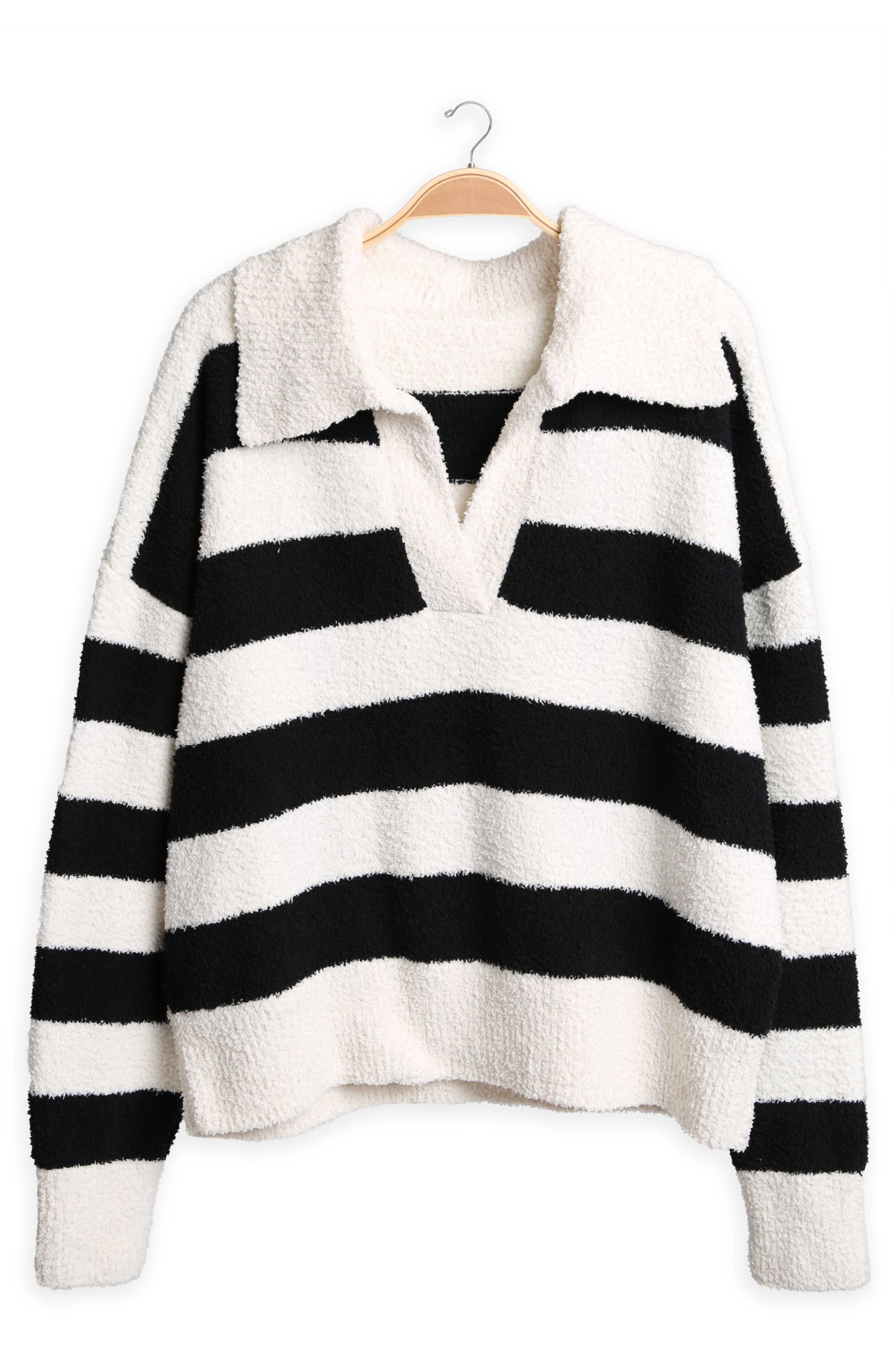 mySundaze Striped Microfiber Collared Sweater