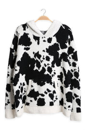 mySundaze Cow Print Microfiber Hooded Sweater