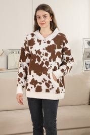 mySundaze Cow Print Microfiber Hooded Sweater