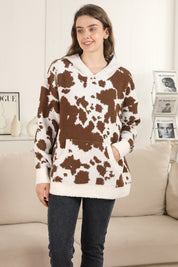 mySundaze Cow Print Microfiber Hooded Sweater