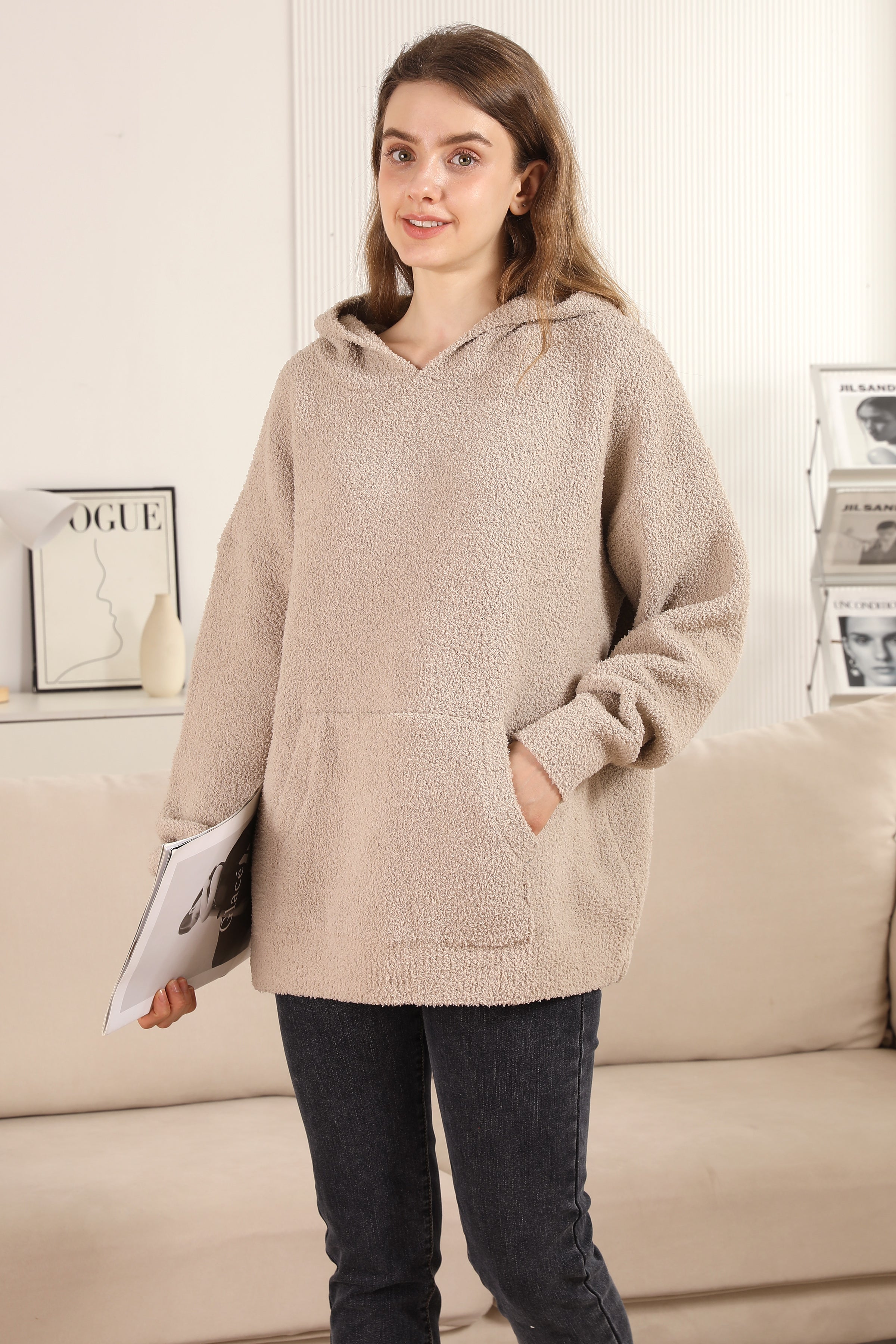 mySundaze Solid Microfiber Hooded Sweater