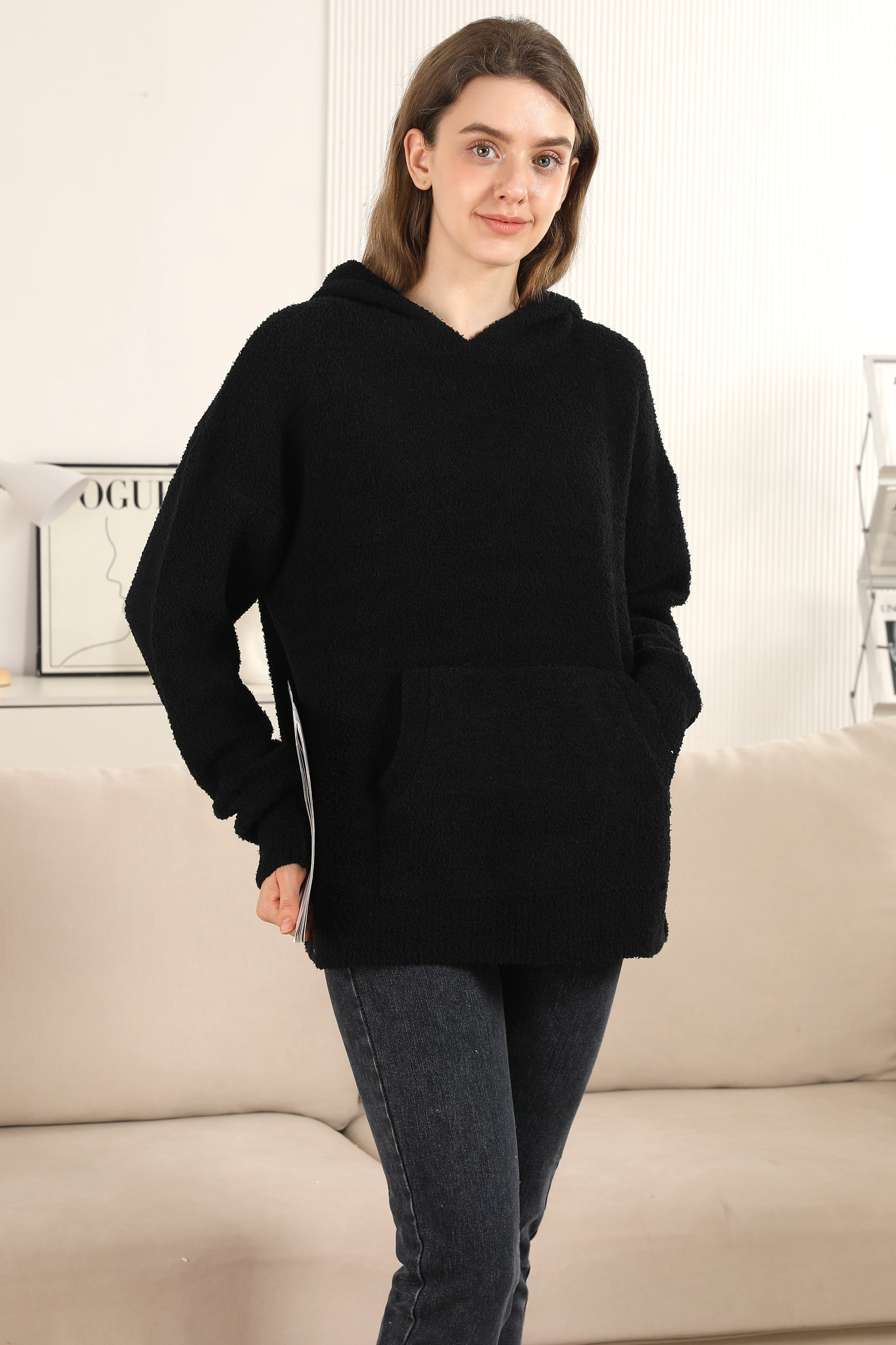 mySundaze Solid Microfiber Hooded Sweater