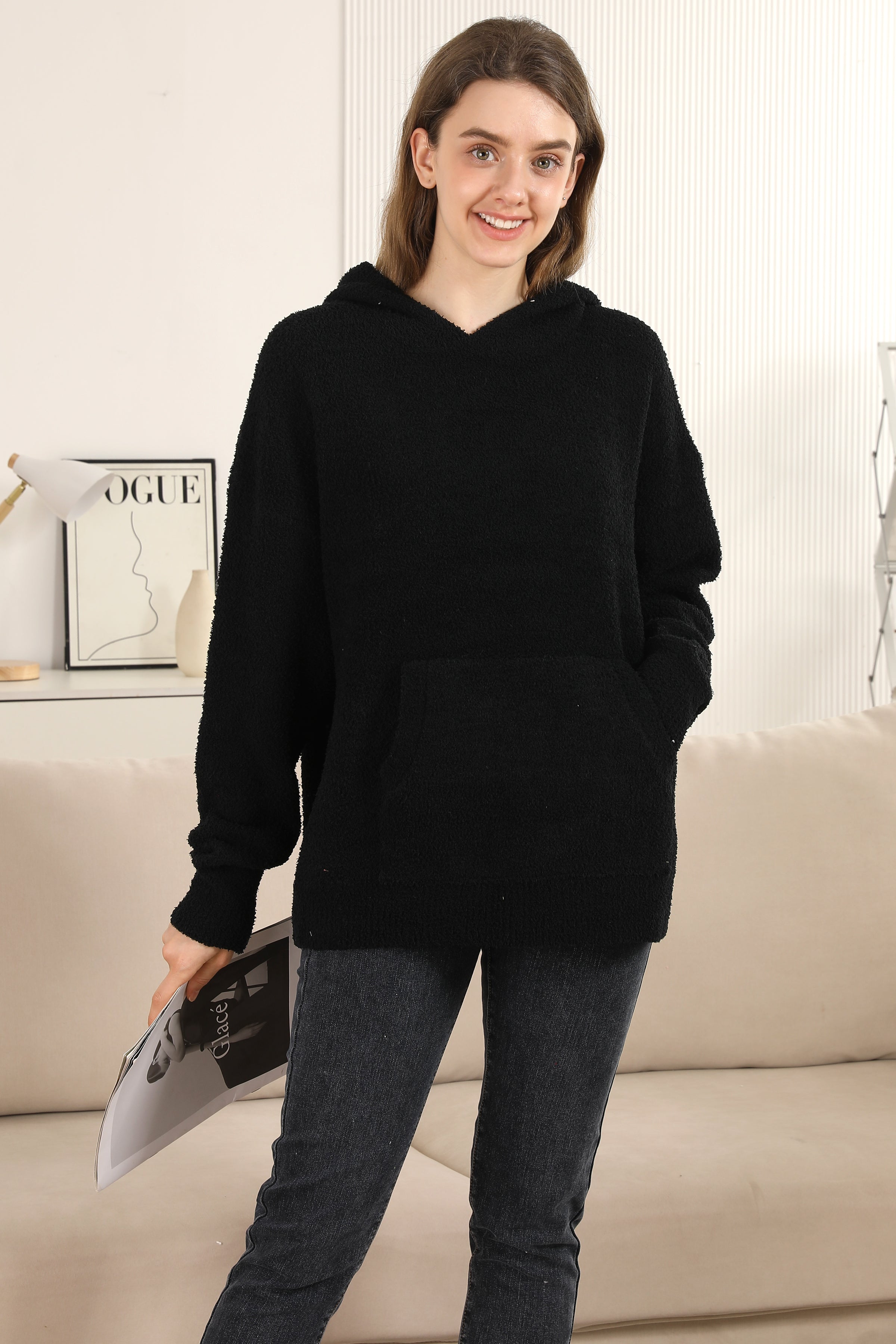 mySundaze Solid Microfiber Hooded Sweater