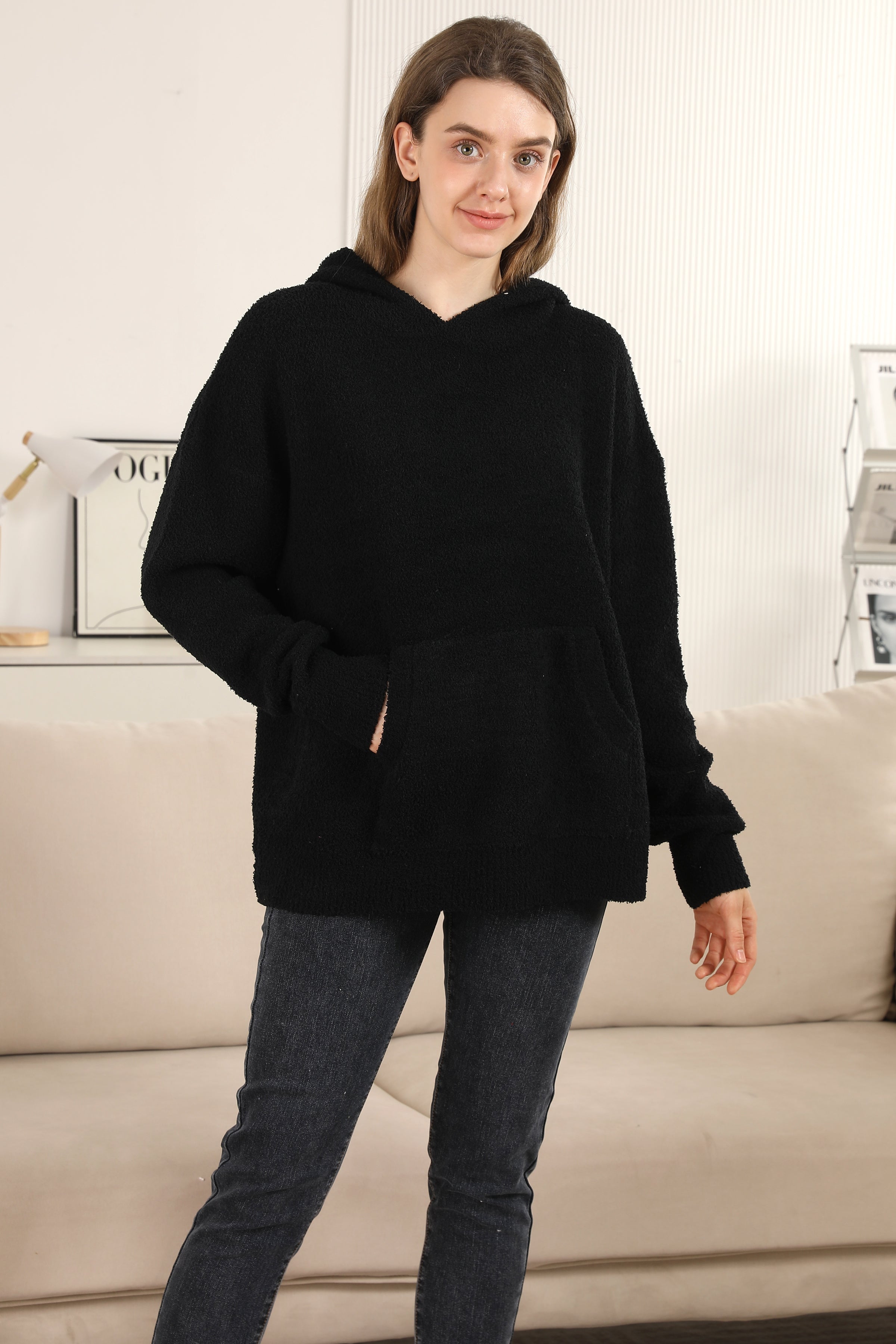 mySundaze Solid Microfiber Hooded Sweater