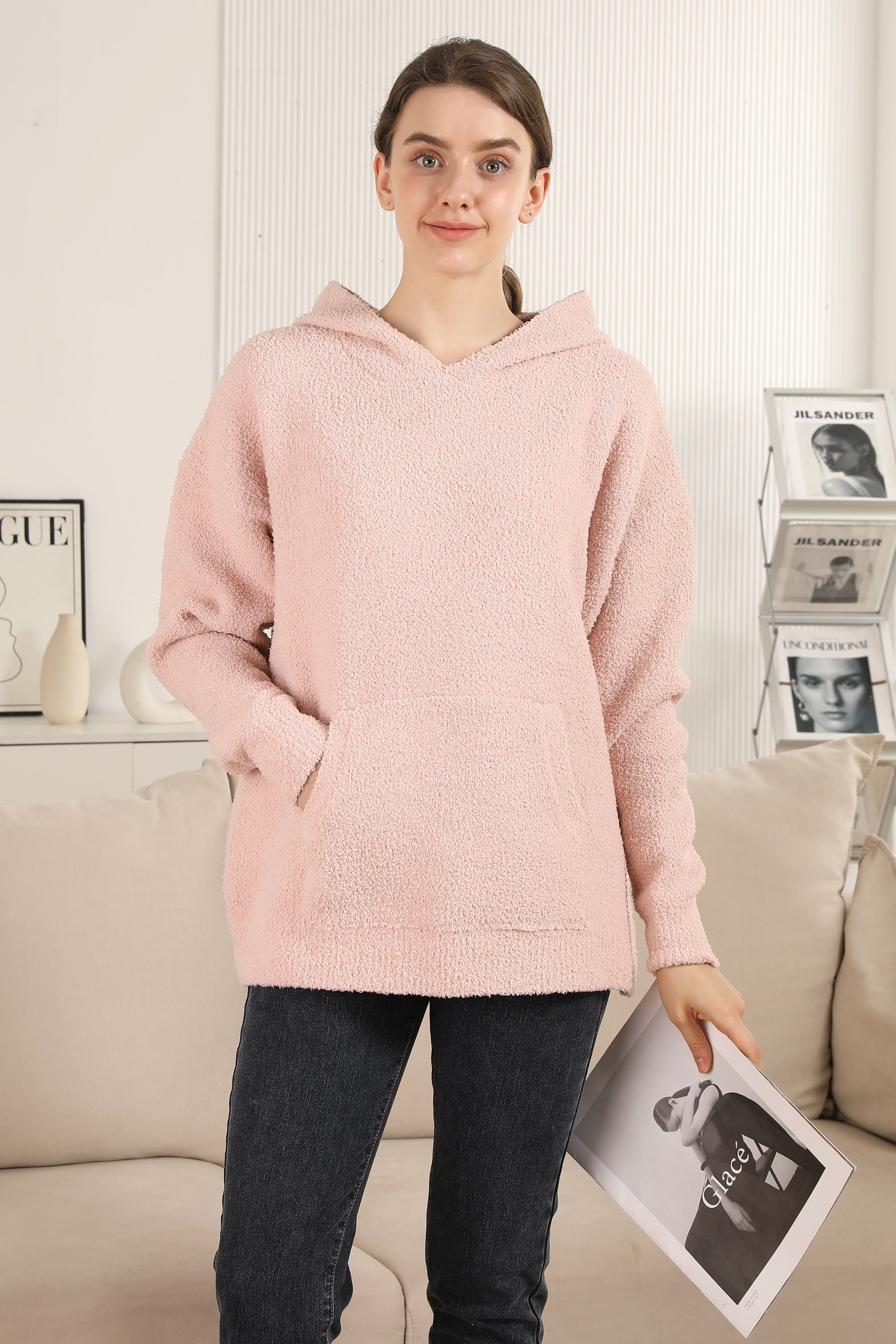 mySundaze Solid Microfiber Hooded Sweater