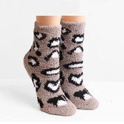 mySundaze Leopard Fuzzy Mini Crew Socks Set of 6 Pairs