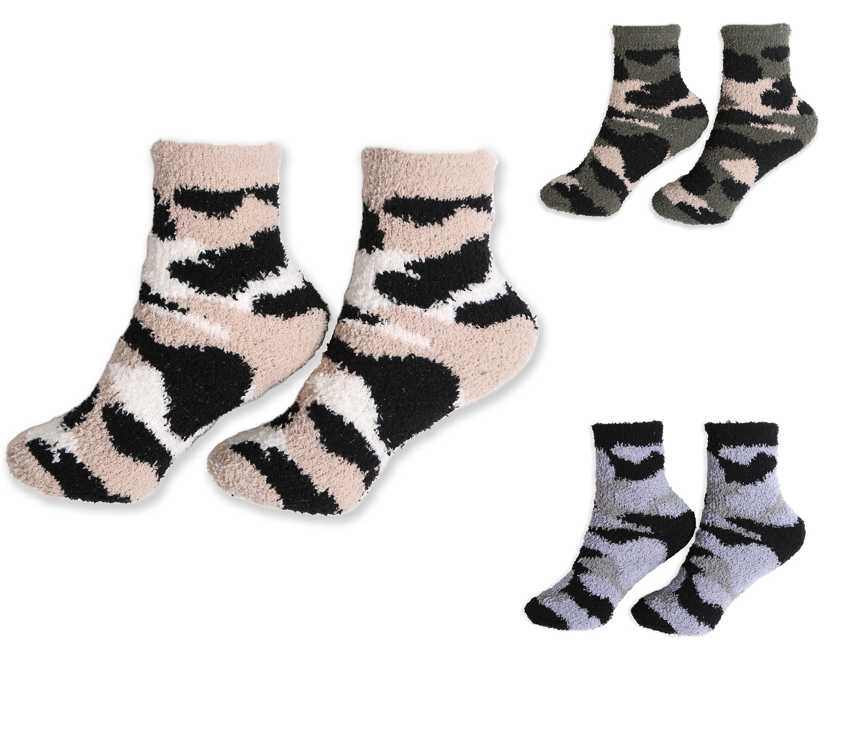 mySundaze Camouflage Fuzzy Mini Crew Socks Set of 6 Pairs