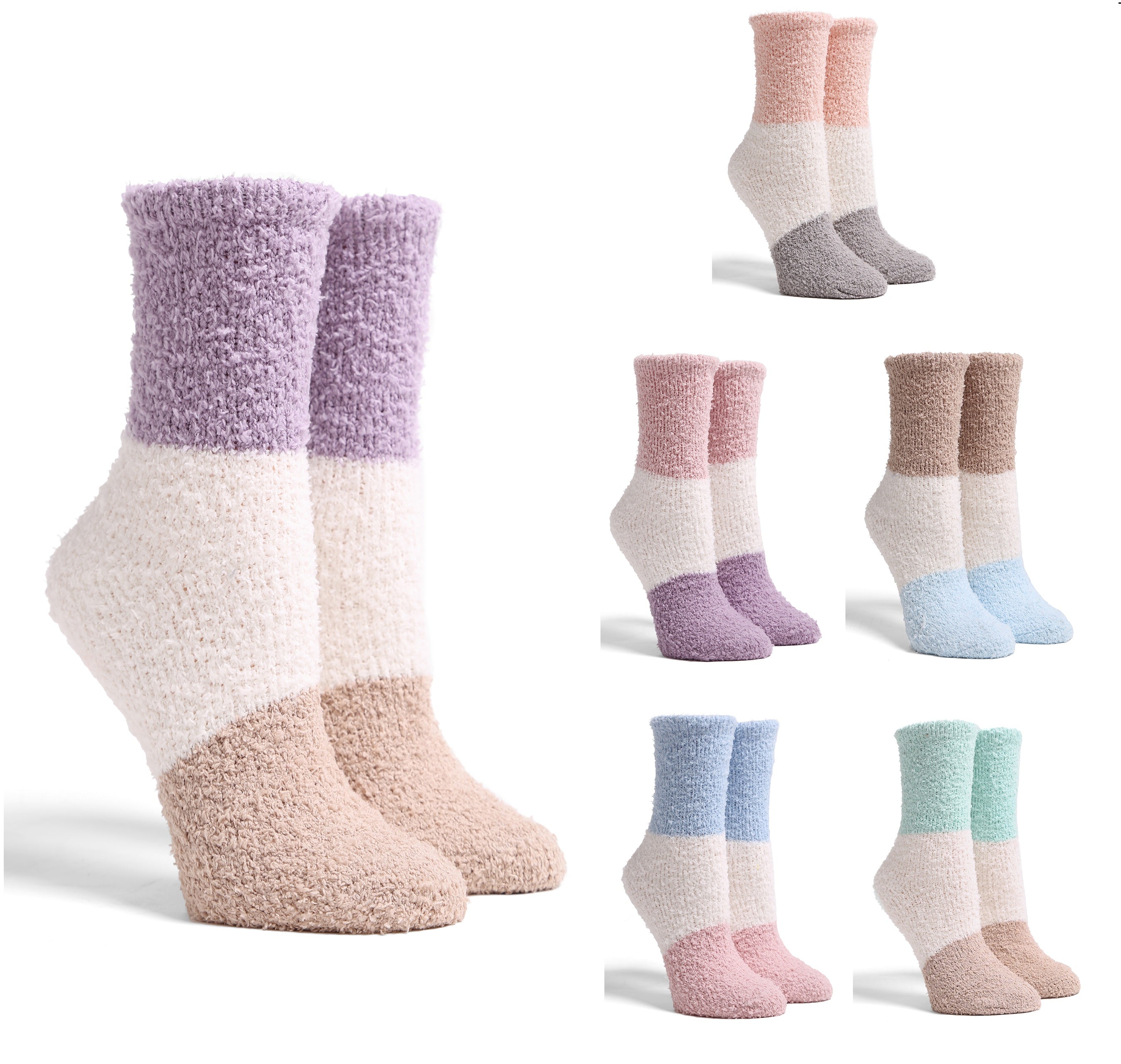 mySundaze Color Block Fuzzy Mini Crew Socks Set of 6 Pairs
