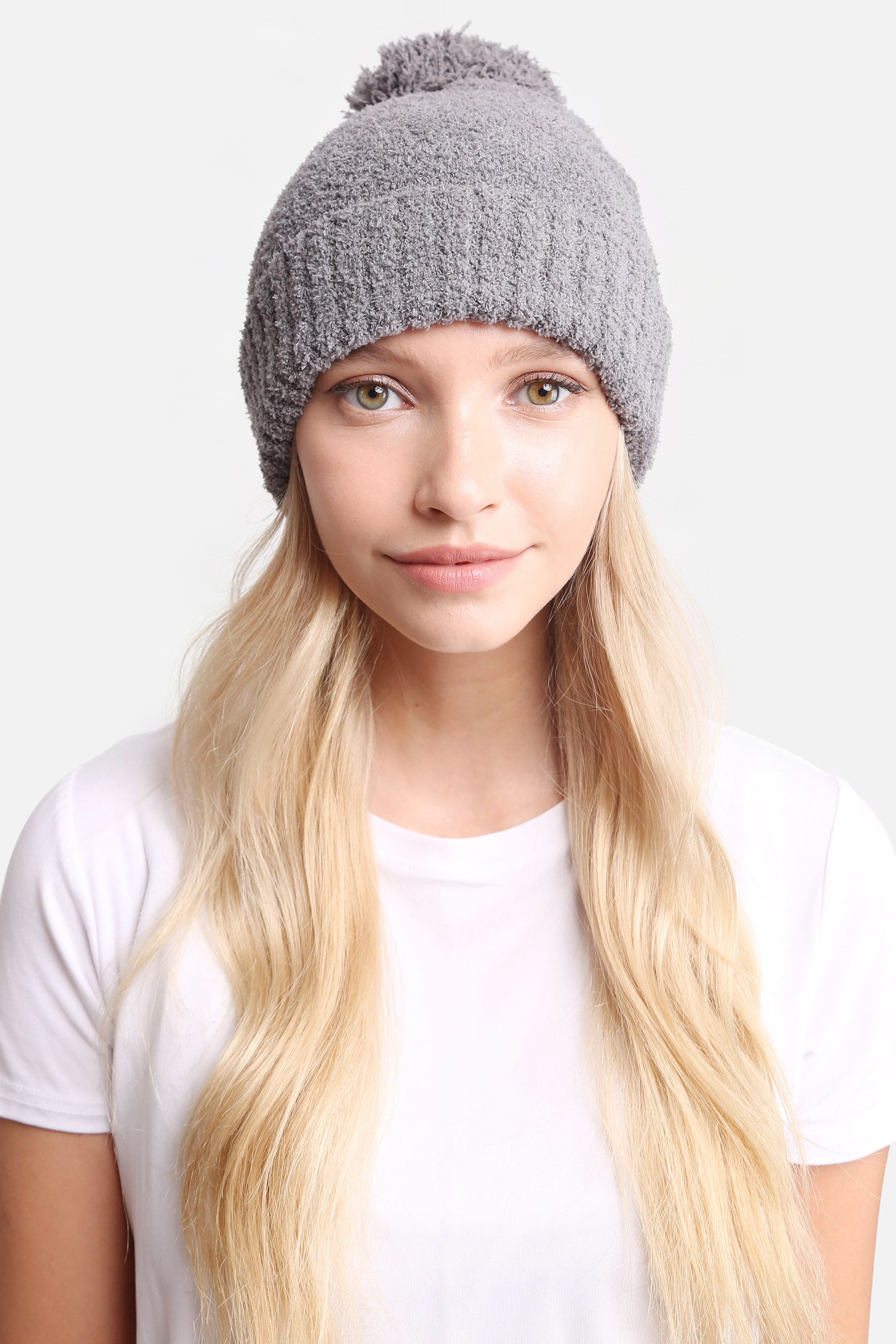 mySundaze Solid Microfiber Beanie Hat with Pom and Ribbed Trim