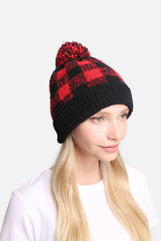 mySundaze Buffalo Check Microfiber Beanie Hat with Pom