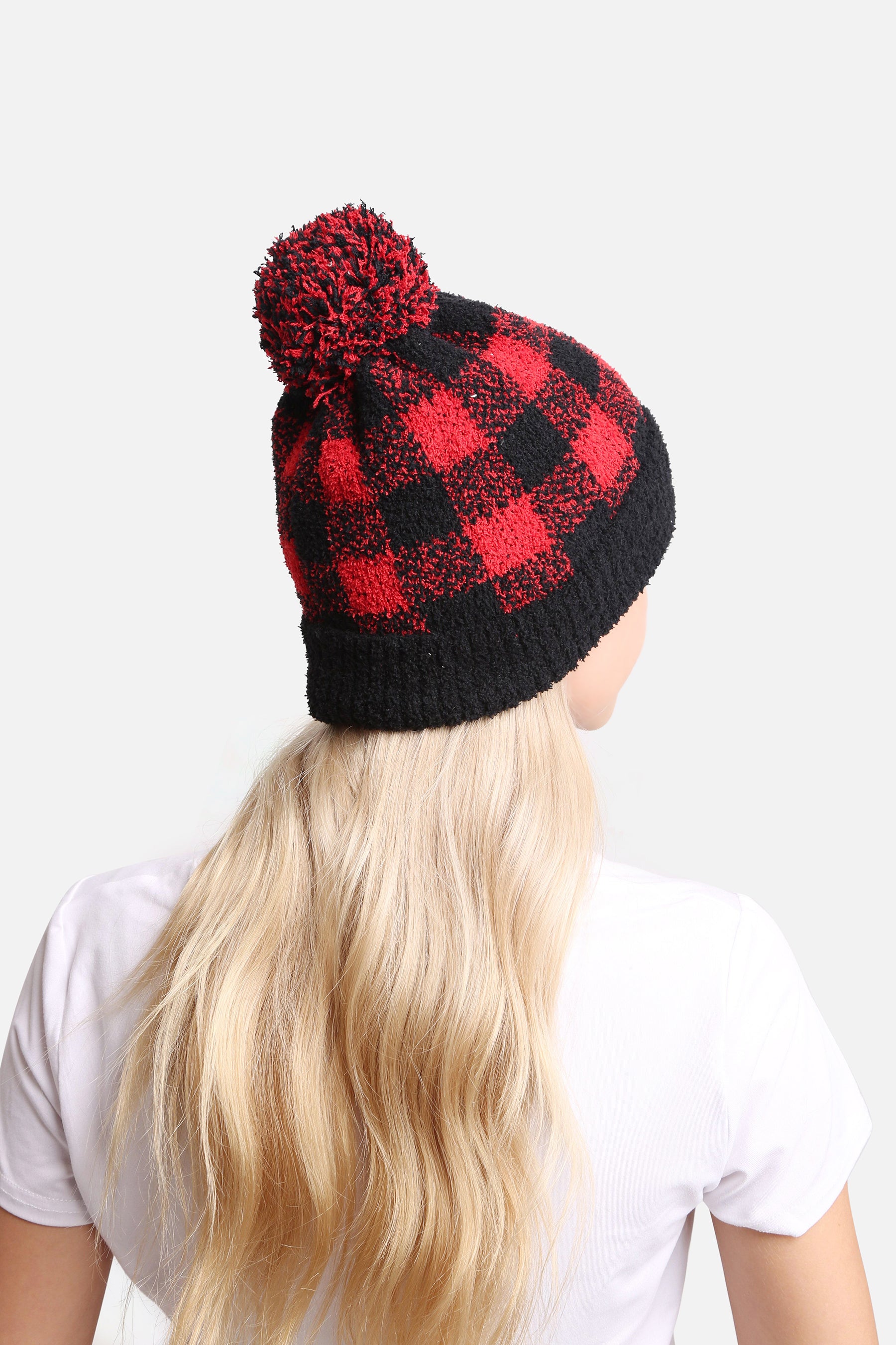 mySundaze Buffalo Check Microfiber Beanie Hat with Pom