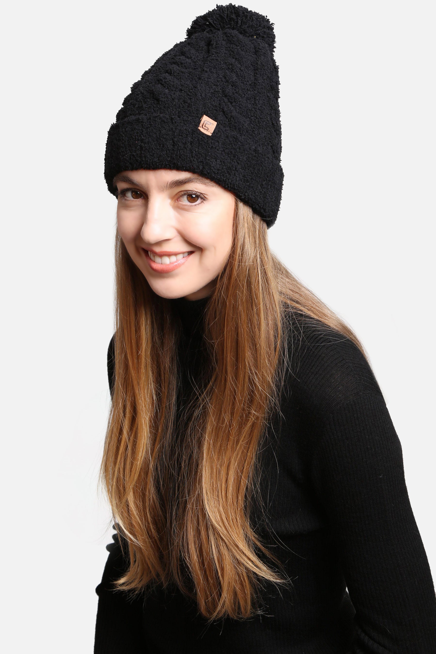 mySundaze Cable Knitted Solid Microfiber Beanie Hat with Pom