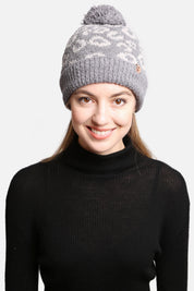 mySundaze Leopard Microfiber Beanie Hat with Pom and Sherpa Lining