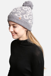 mySundaze Leopard Microfiber Beanie Hat with Pom and Sherpa Lining