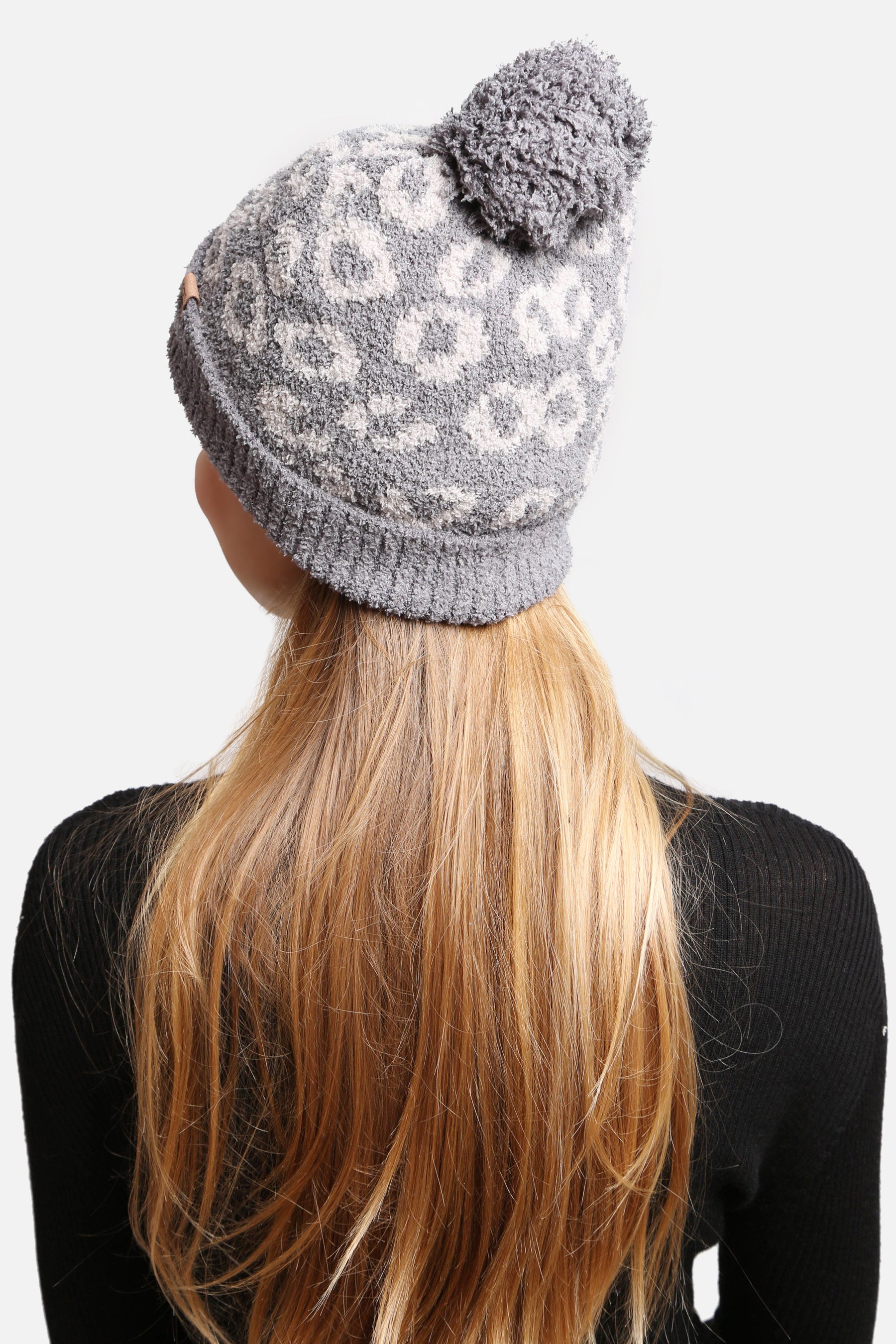 mySundaze Leopard Microfiber Beanie Hat with Pom and Sherpa Lining