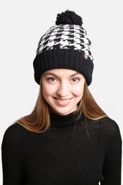 mySundaze Houndstooth Microfiber Beanie Hat with Pom and Sherpa Lining
