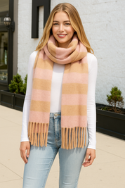 mySundaze Fuzzy Colorful Plaid Scarf w/ Fringe