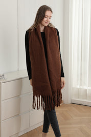 mySundaze Fuzzy Solid Oblong Scarf w/ Fringe