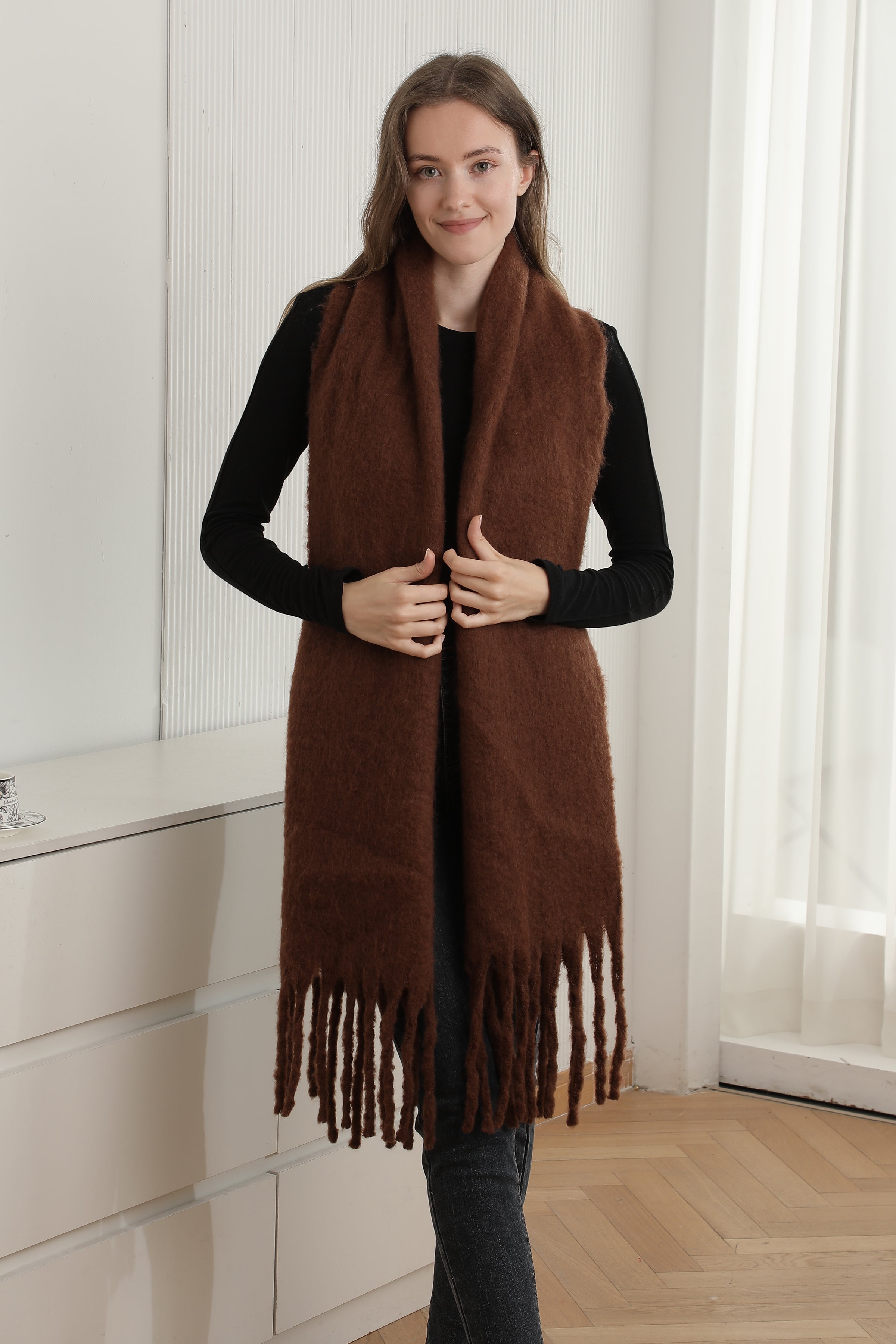 mySundaze Fuzzy Solid Oblong Scarf w/ Fringe