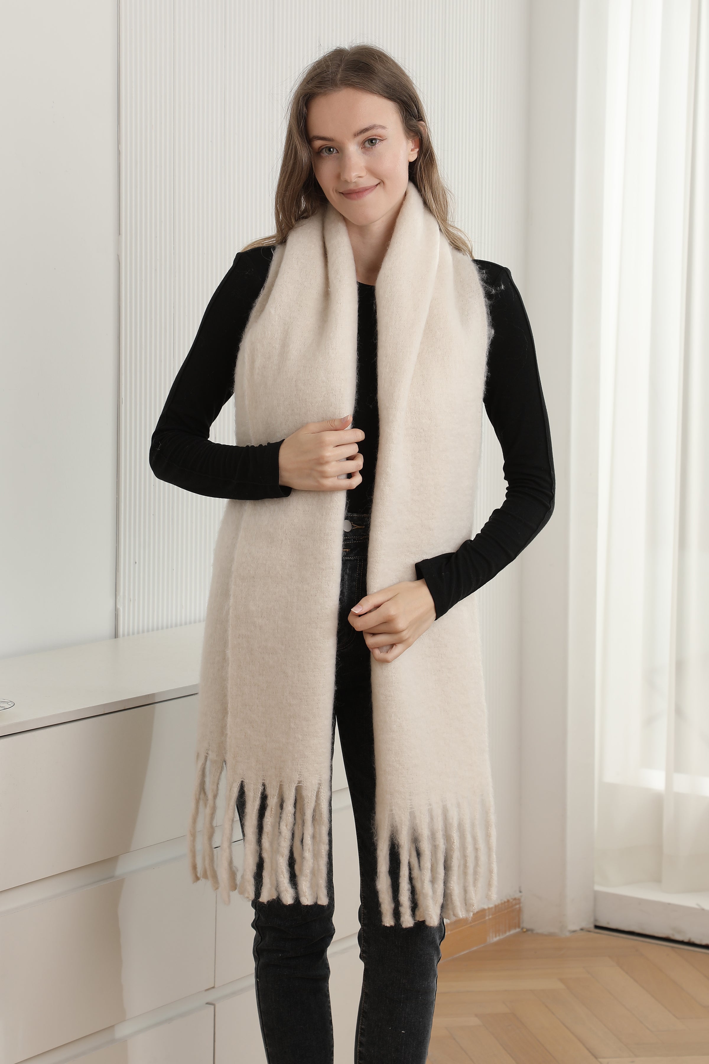 mySundaze Fuzzy Solid Oblong Scarf w/ Fringe