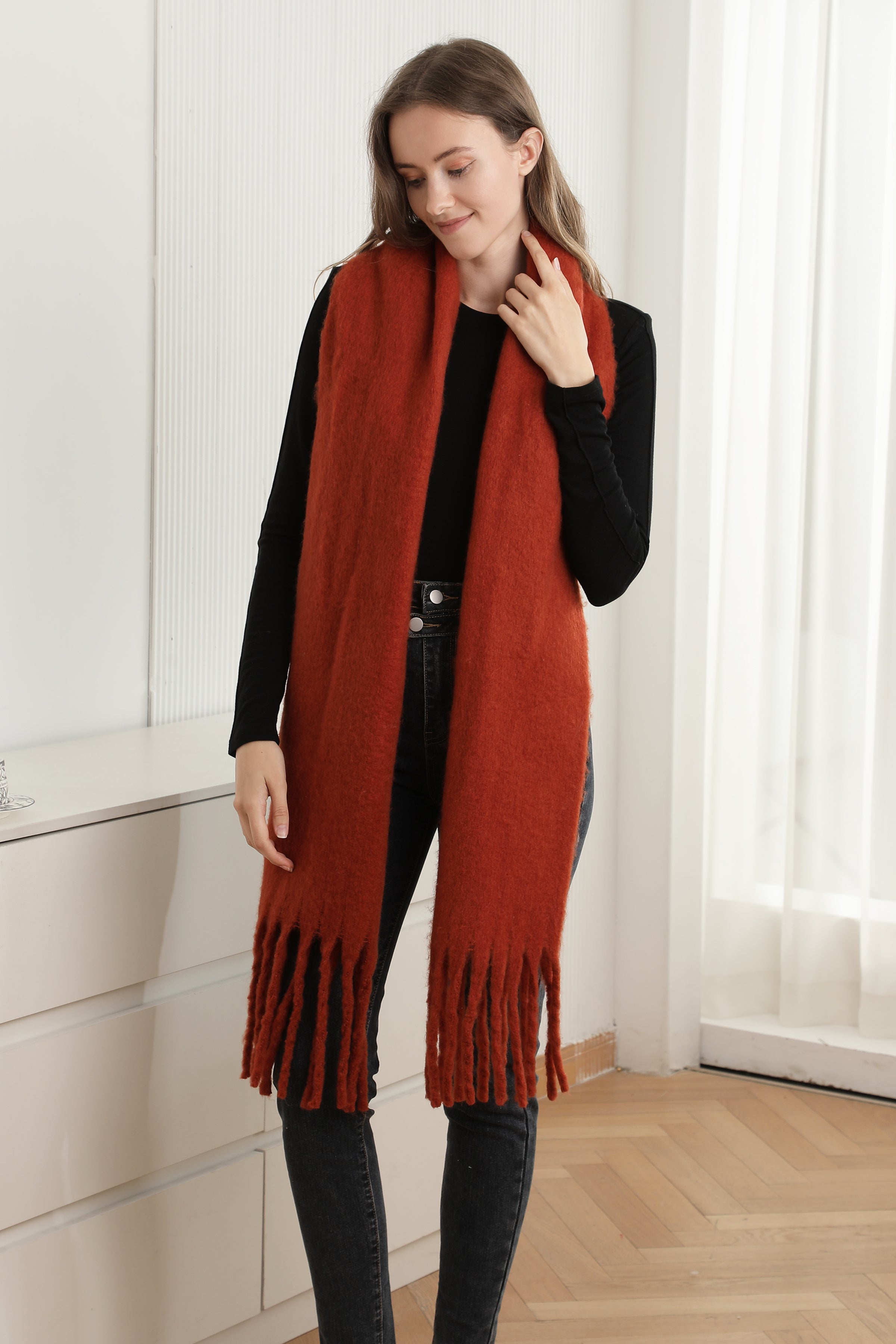 mySundaze Fuzzy Solid Oblong Scarf w/ Fringe