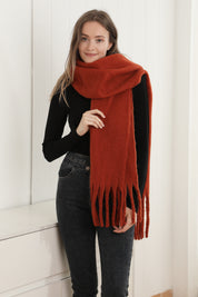 mySundaze Fuzzy Solid Oblong Scarf w/ Fringe