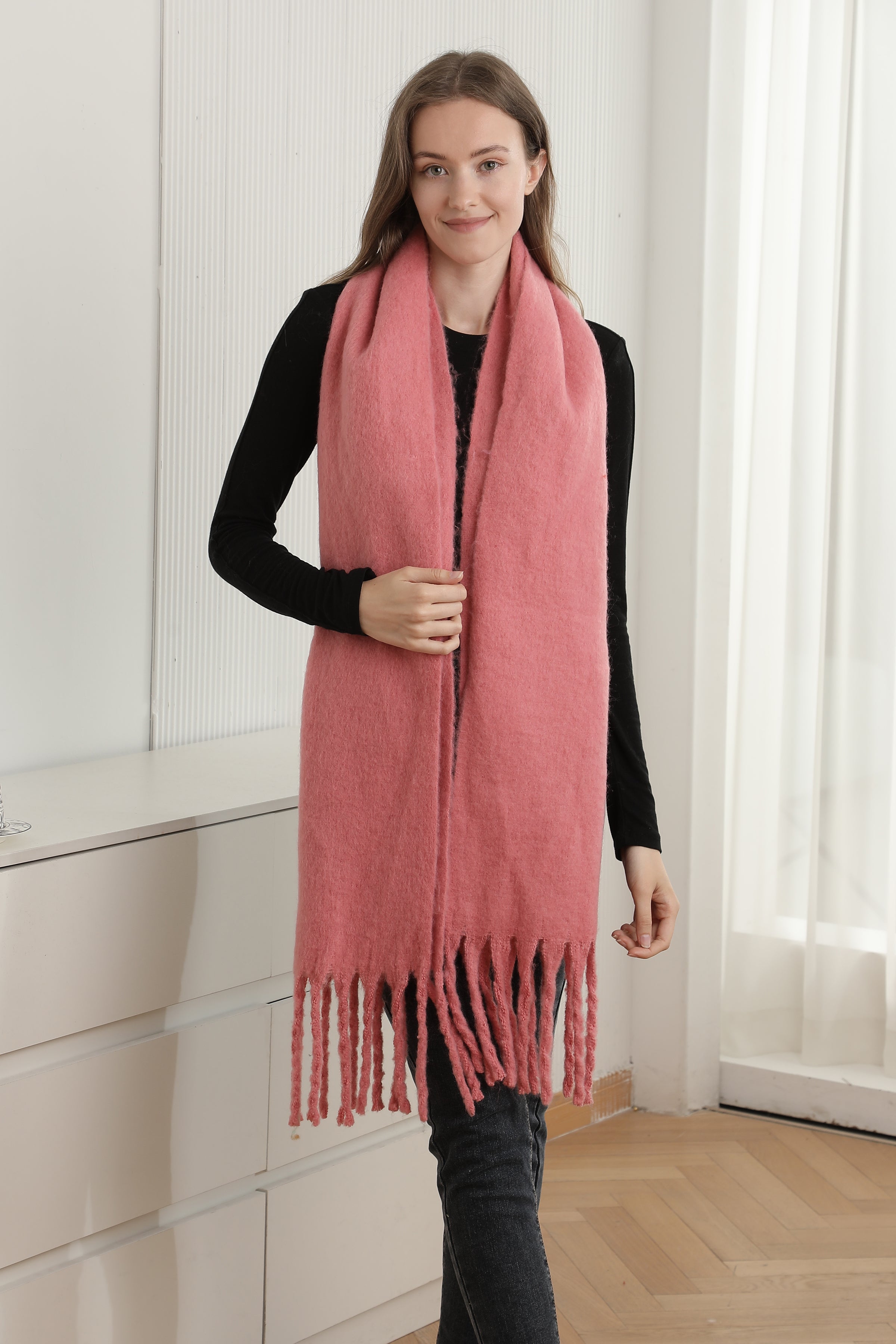mySundaze Fuzzy Solid Oblong Scarf w/ Fringe