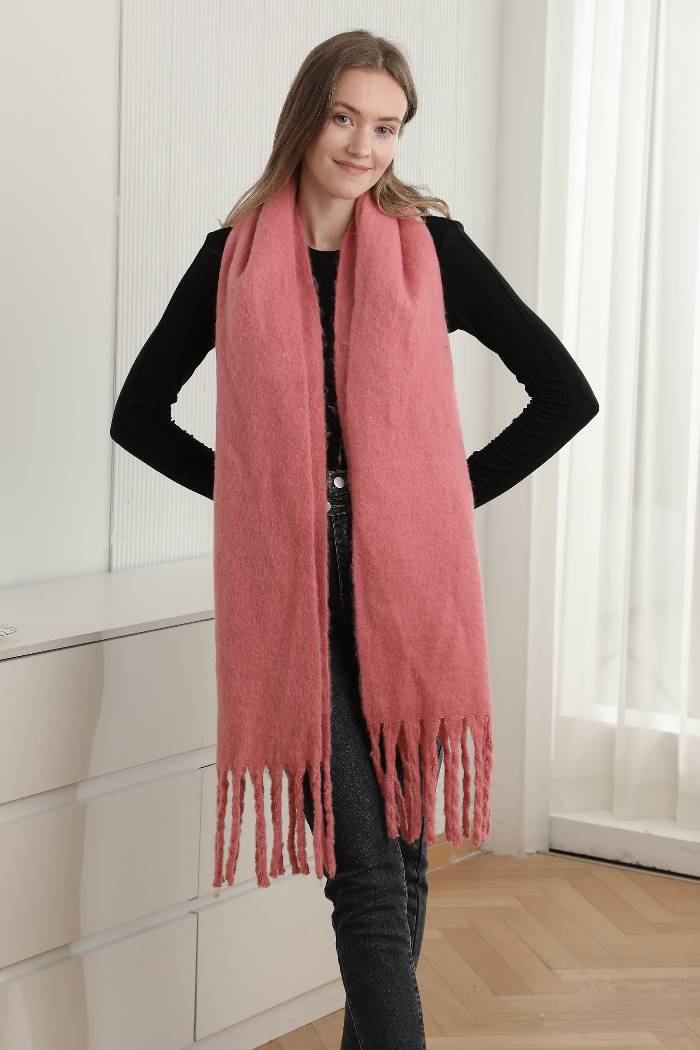 mySundaze Fuzzy Solid Oblong Scarf w/ Fringe