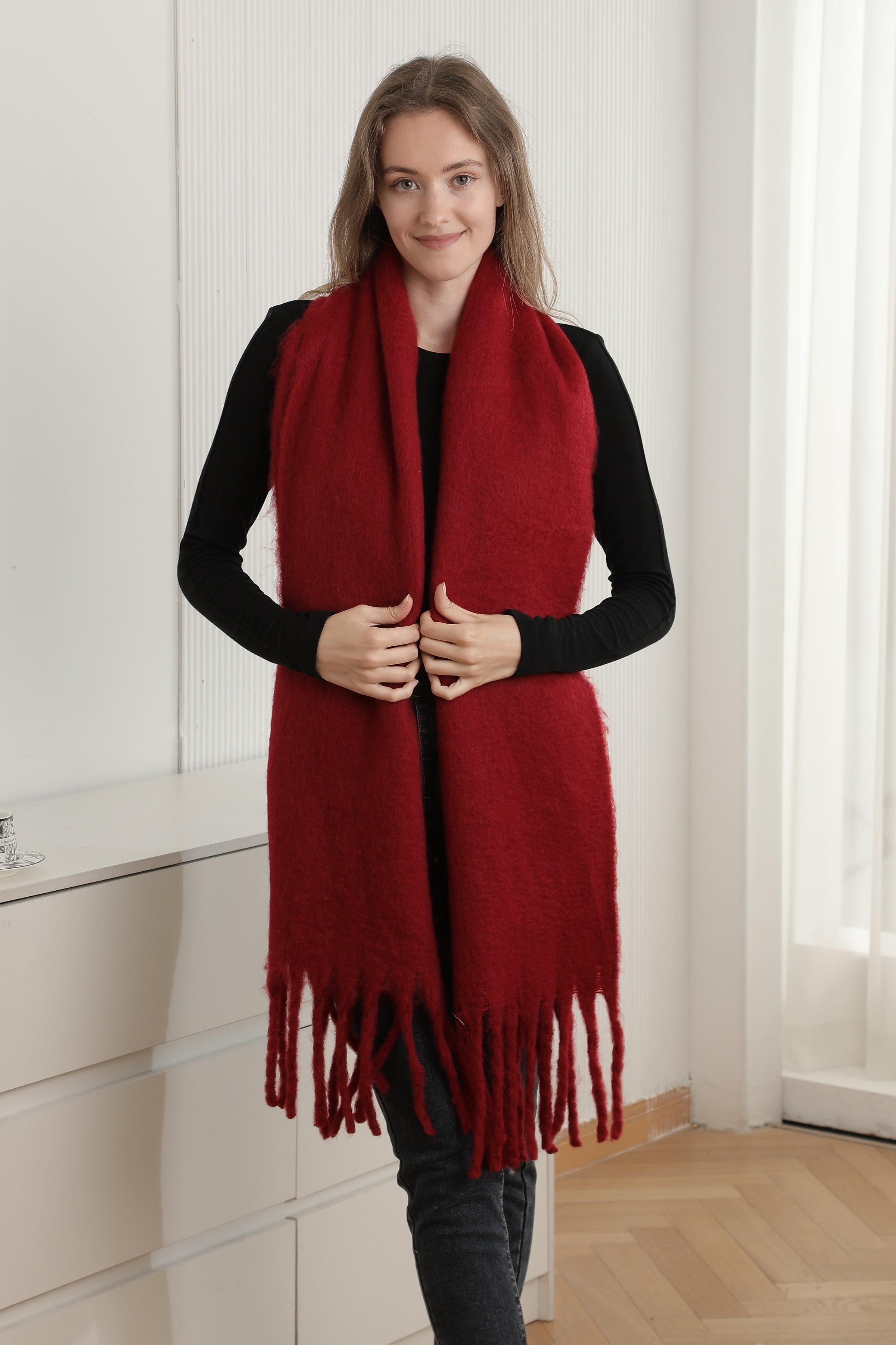 mySundaze Fuzzy Solid Oblong Scarf w/ Fringe