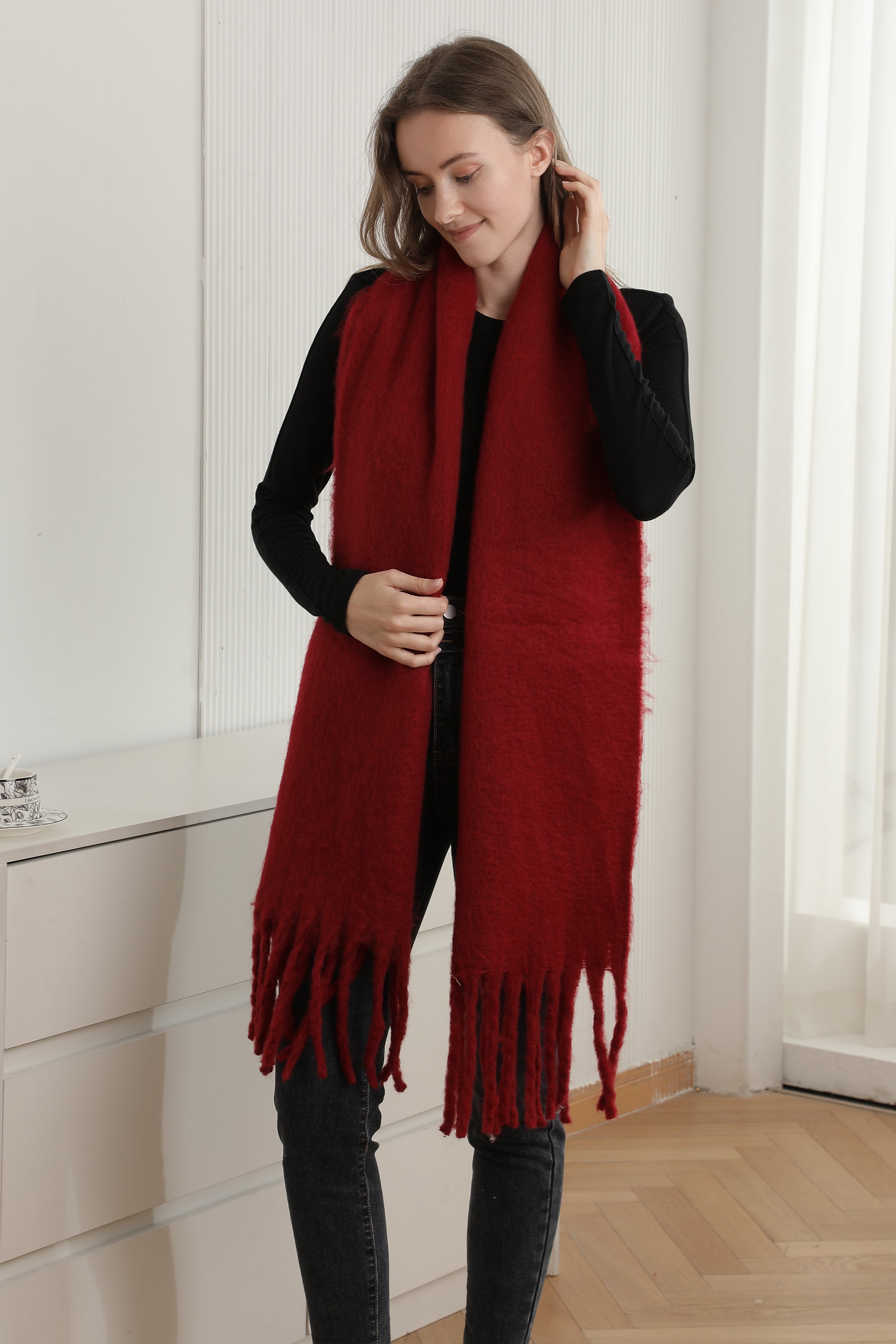 mySundaze Fuzzy Solid Oblong Scarf w/ Fringe