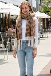 mySundaze Multi Color Fuzzy Leopard Print Scarf w/ Fringe