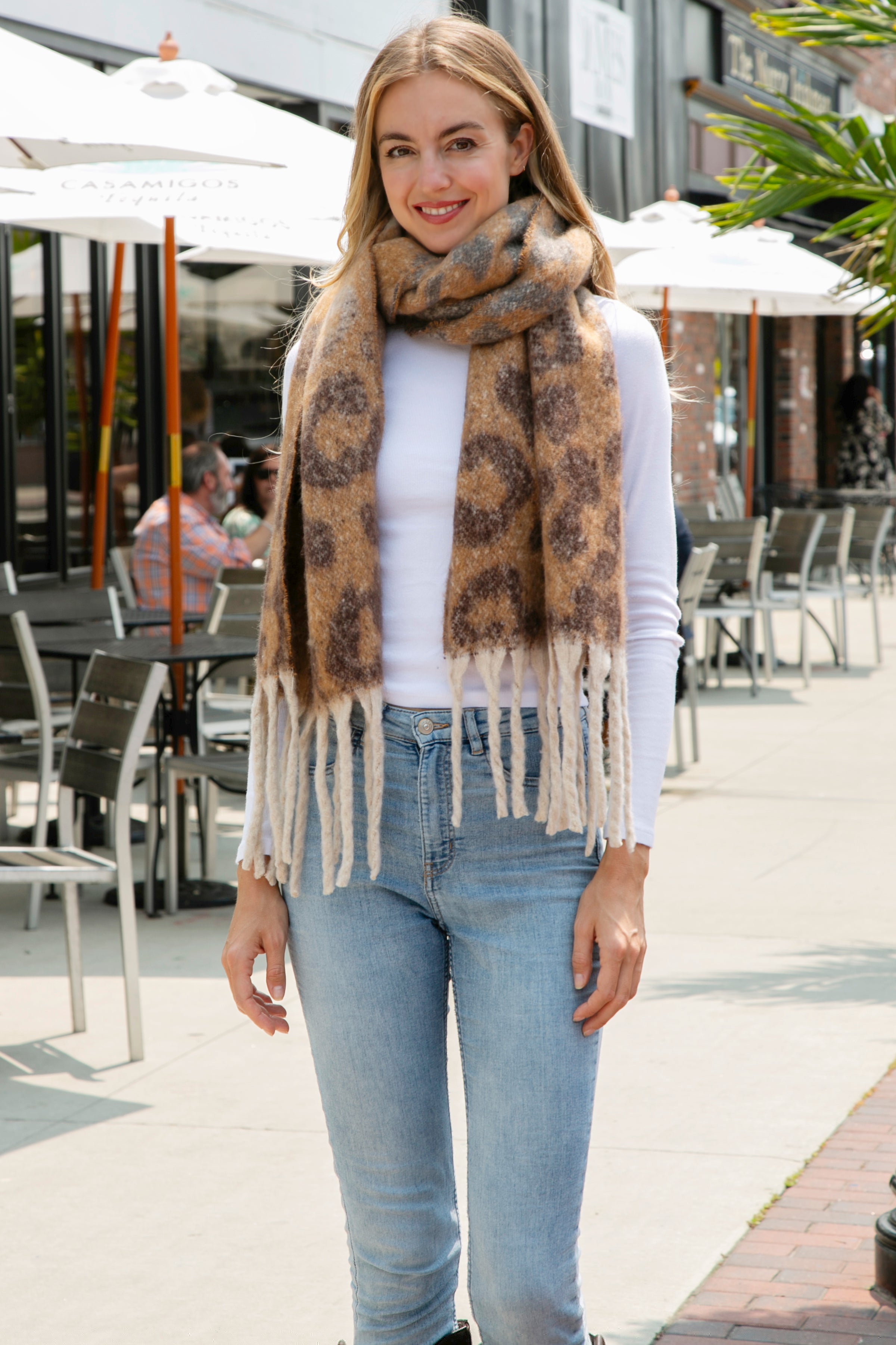mySundaze Multi Color Fuzzy Leopard Print Scarf w/ Fringe